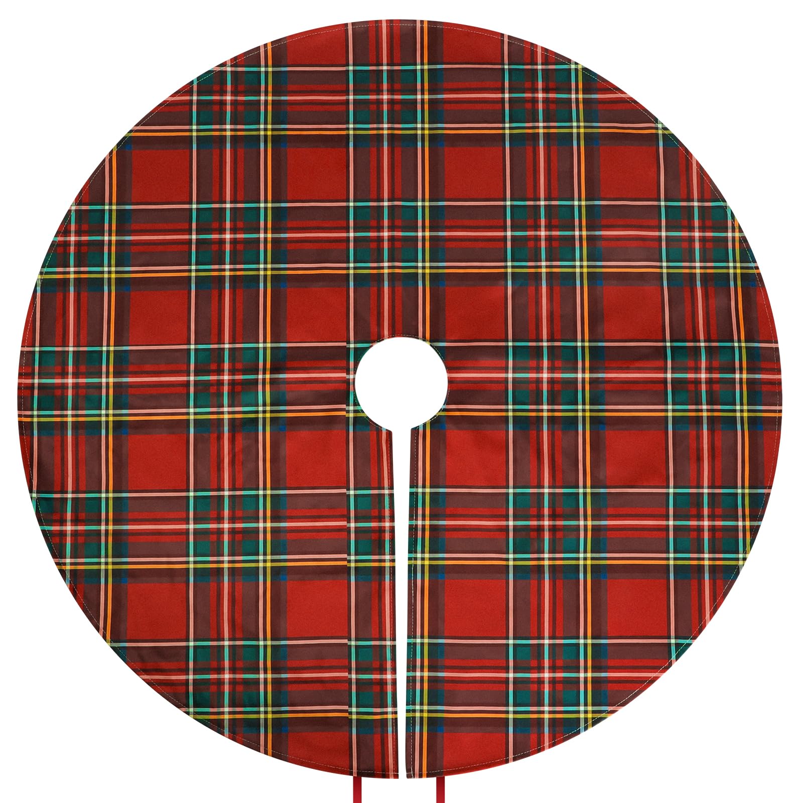 Royal Stewart Tartan Christmas Tree Skirts - 36 Inch Scottish Red Plaid Printed Tree Skirt, Classic Holiday Decoration for 4-6 F