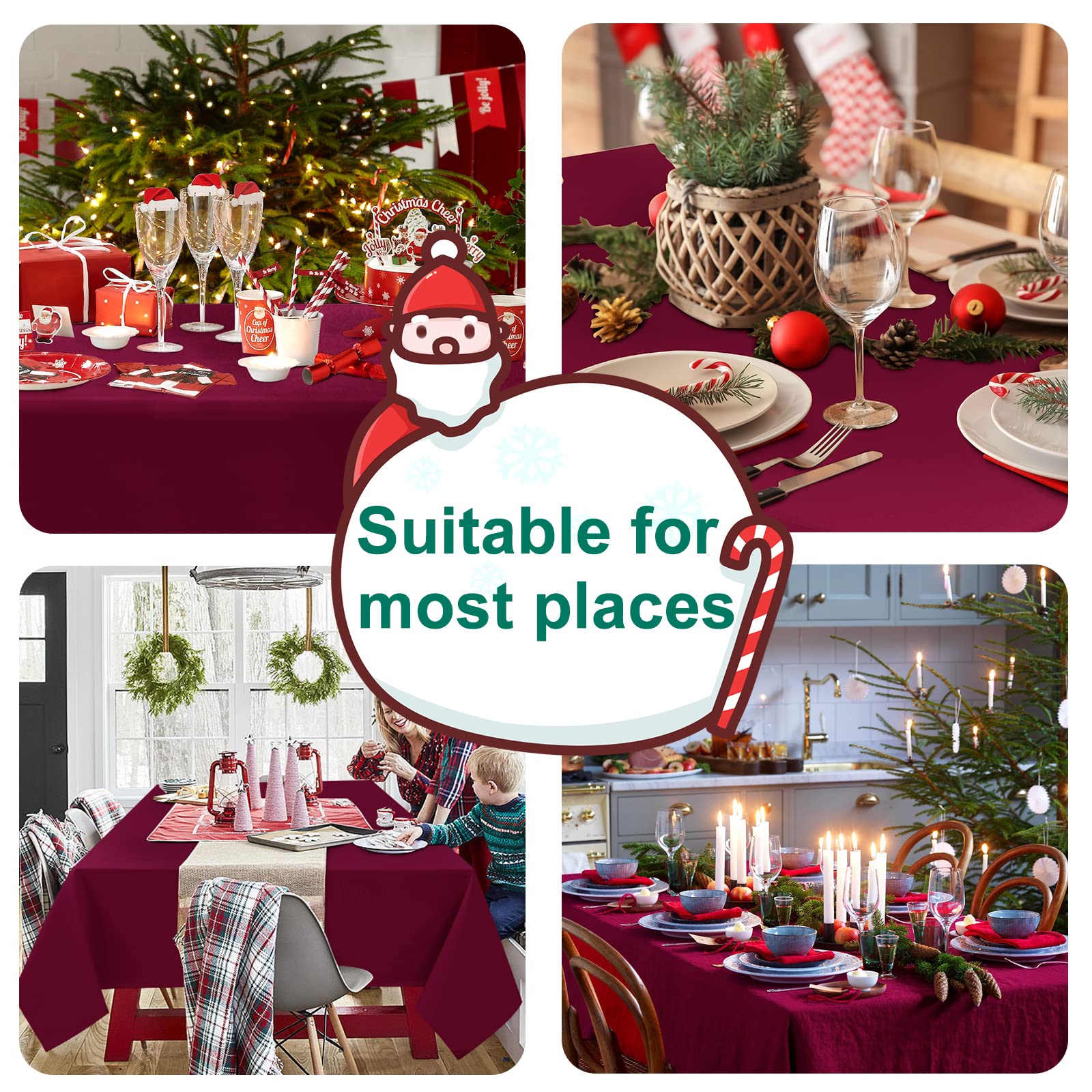 Hiasan Burgundy Rectangle Tablecloth - Waterproof Washable Polyester Christmas Fabric Table Cloth For Party, Wedding, Banquet An