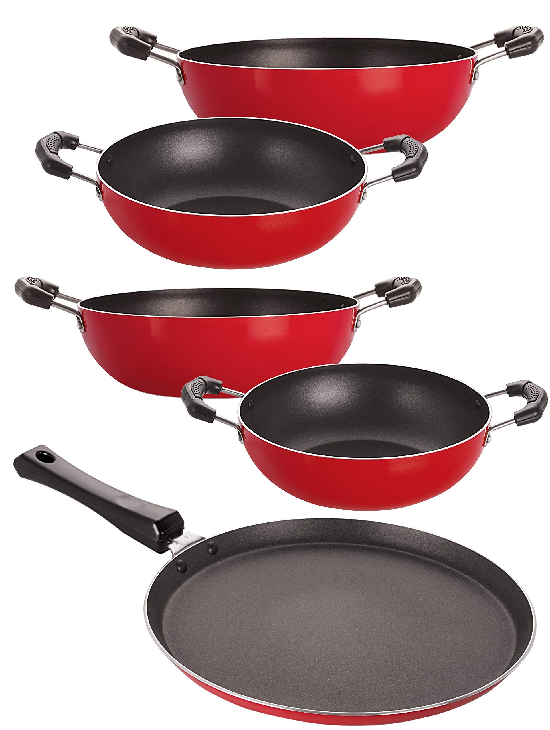 Nirlon NonStick Flat Bottom Gas Compatible Heat Resistance Kitchen Cooking Essential Combo Set, 5 Piece
