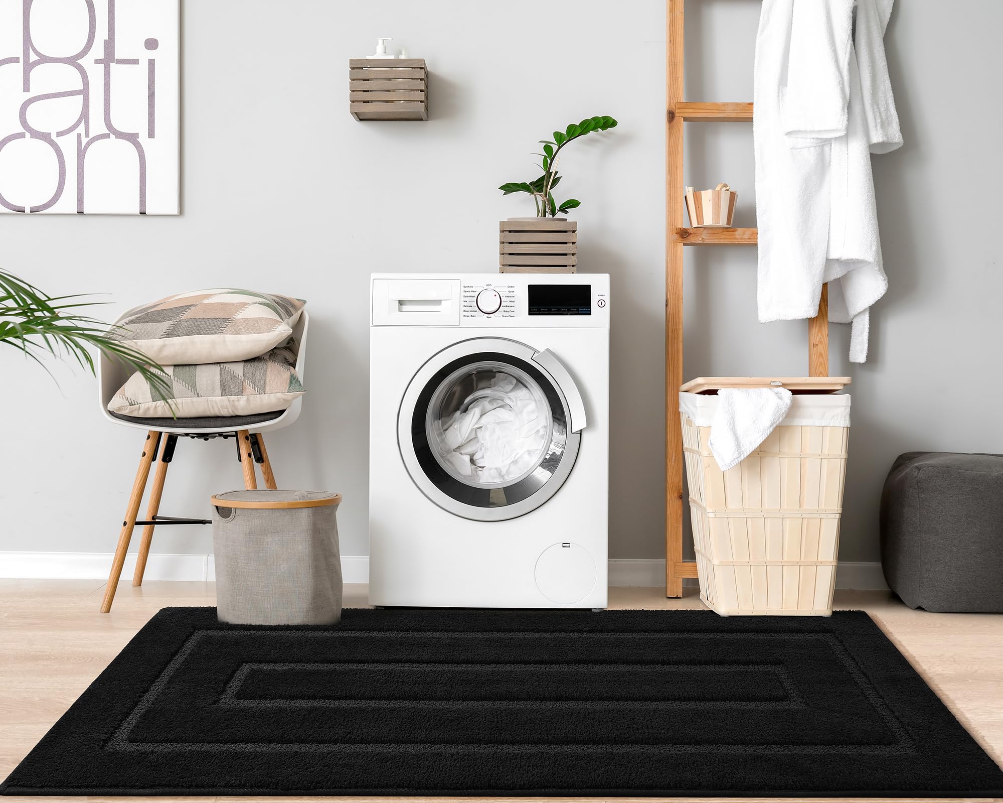 Keeko Black Long Bathroom Rug Bath Mat, 24X60 Bathroom Runner Rugs Non Slip Soft Bath Mats For Kitchens Bathhouses Washable Thro