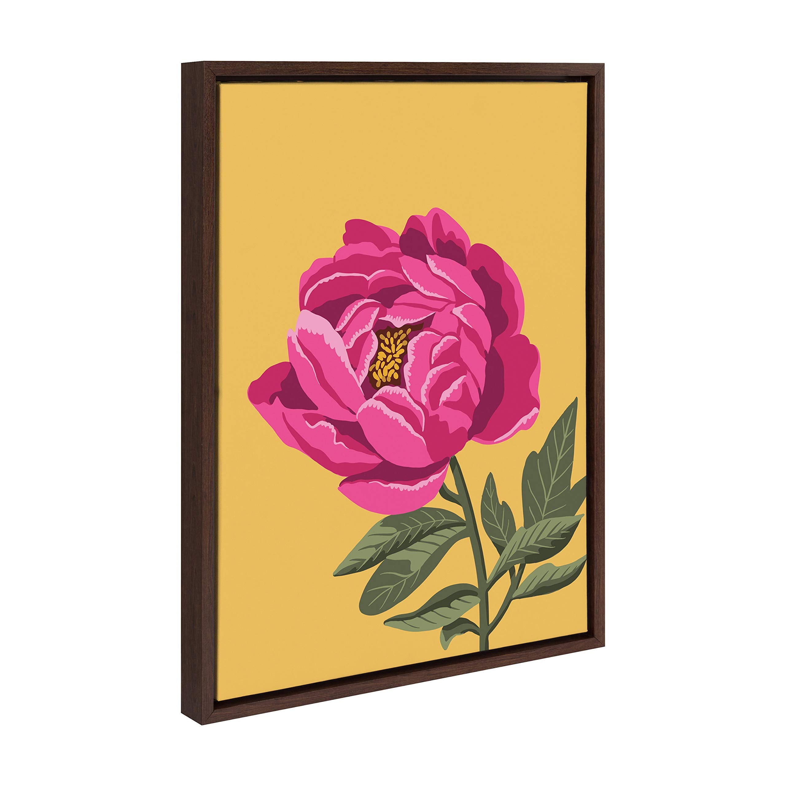 Kate And Laurel Sylvie Bright Peony Framed Canvas Wall Art By Maria Filar, 18X24 Walnut Brown, Natural Floral Art For Wall