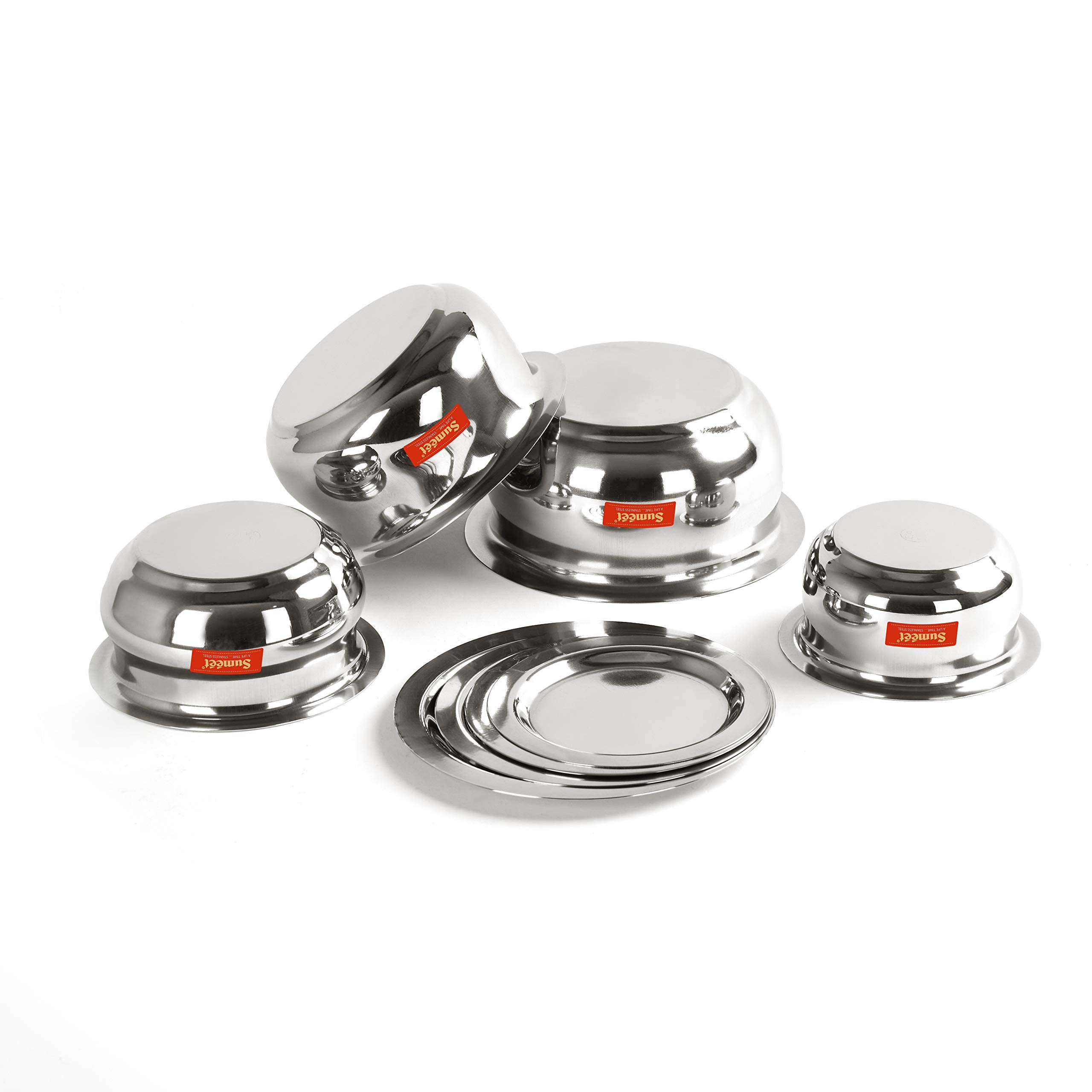 Sumeet Stainless Steel Belly Shape 4 Pc Tope/Cookware/Pot Set with Lid 380ML, 500ML, 780ML, 1.1Ltr, (Silver)