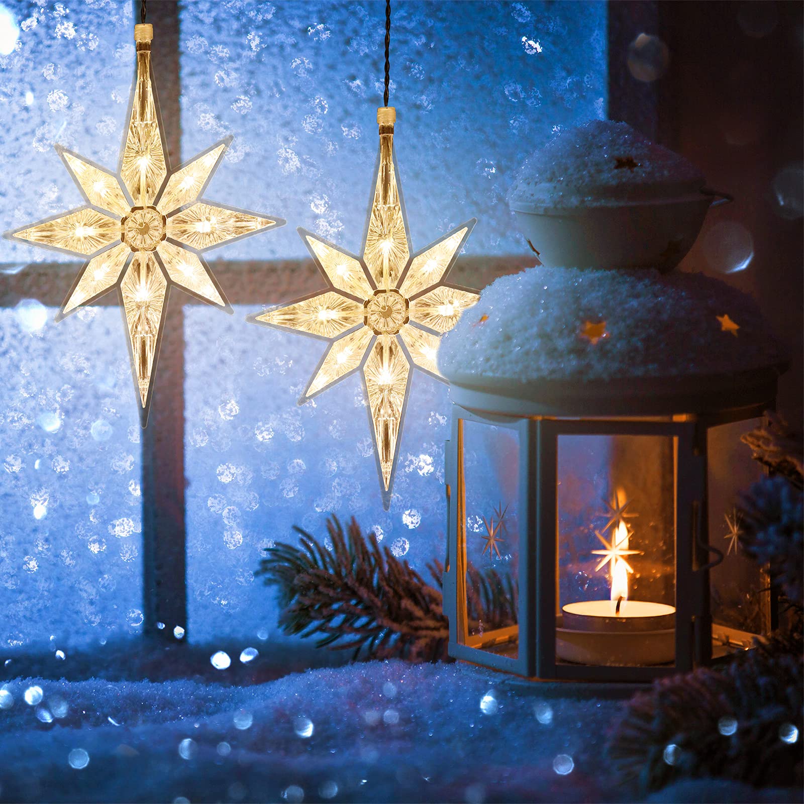 Mudder 10.8 Inch Christmas Window Star Lights Large Hanging Bethlehem Star Tree Topper Decoration Christmas LED Window Lights Si