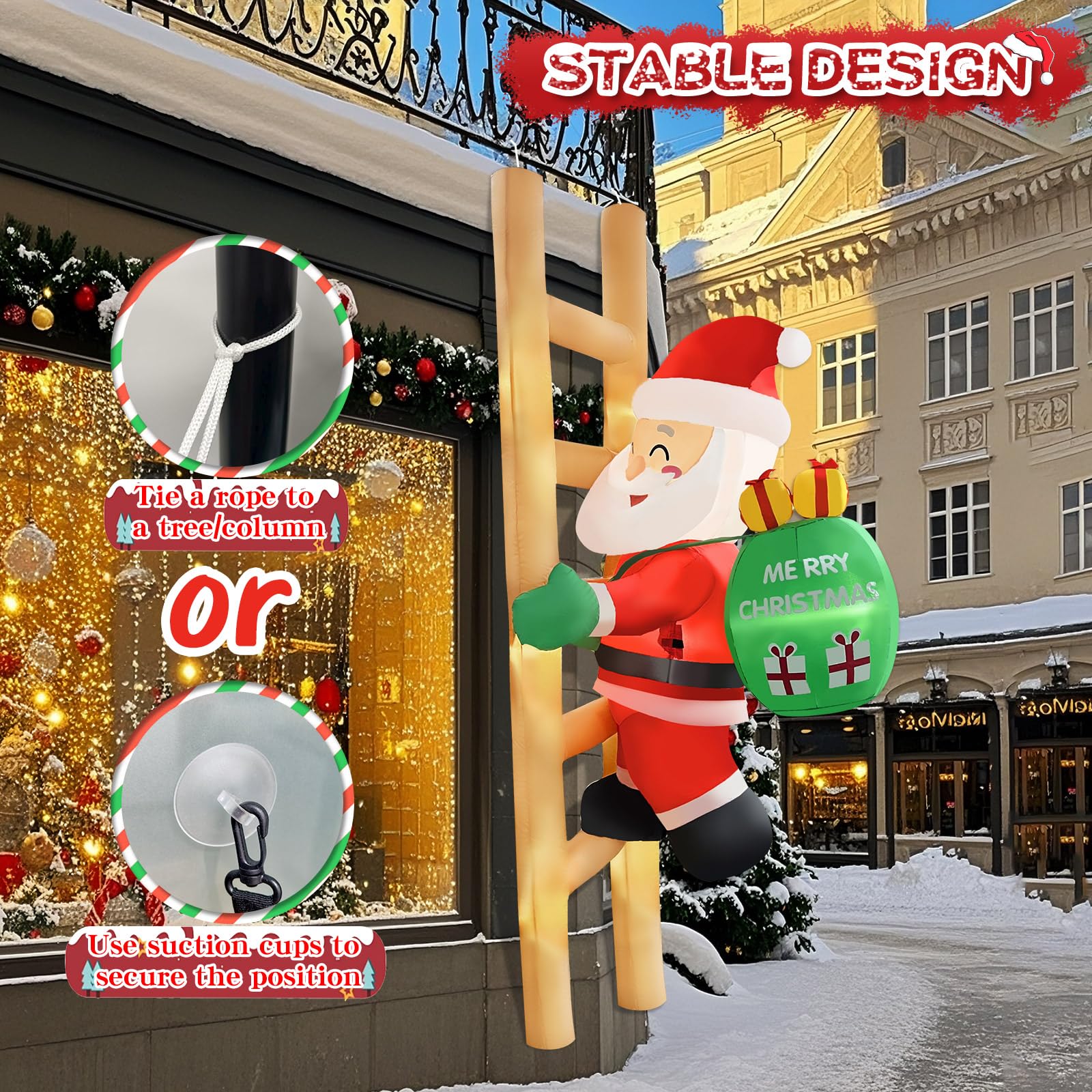 2025 Hanging Christmas Inflatable Santa 8FT Climbing Santa Claus with Gift Bag Inflatables Christmas Outdoor Decoration Xmas San