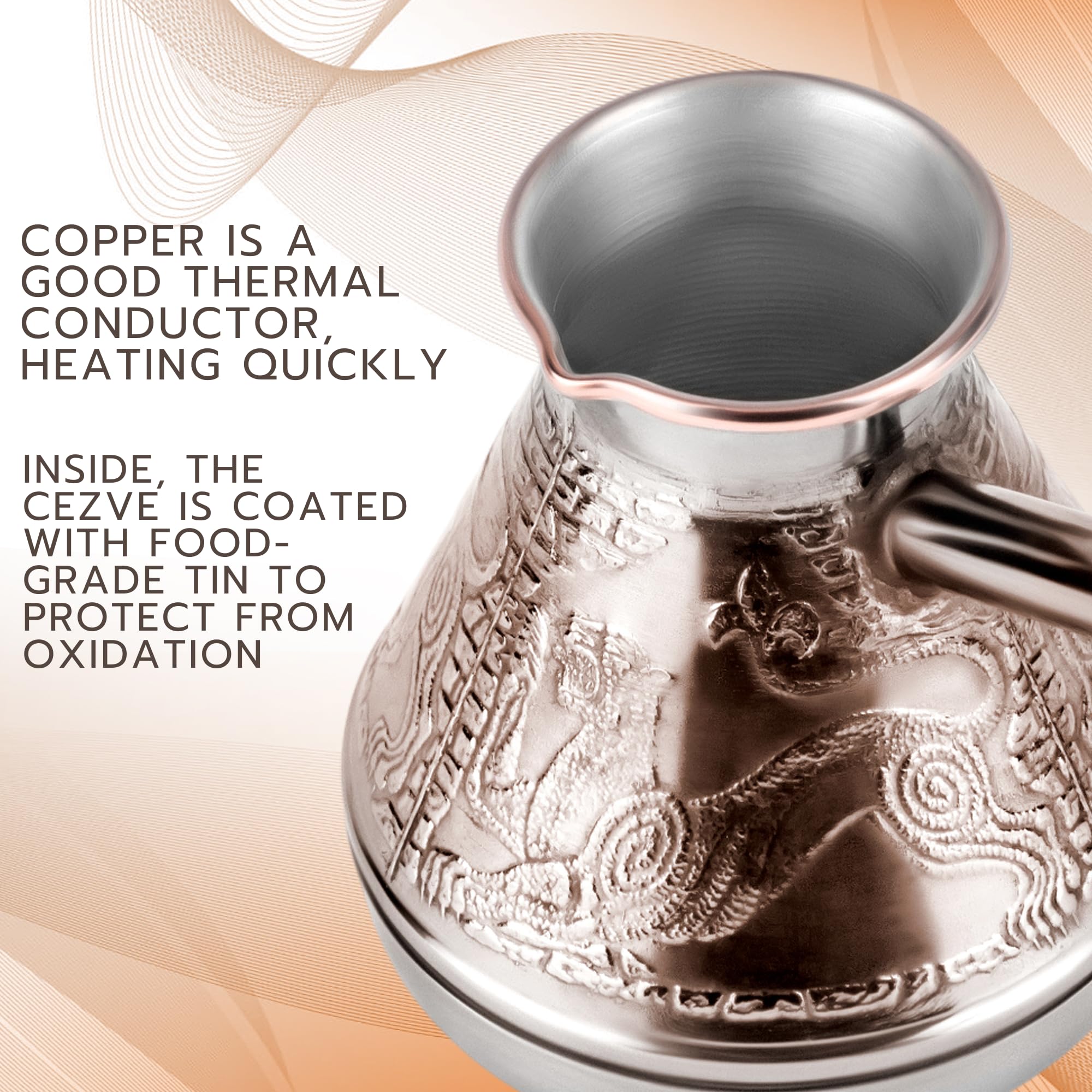 Turkish Cezve 7 Fl Oz - 200 Ml Leopard Copper Cezve Large Turka Turkish Coffee Pot Greek Arabic Coffee Pot With Wooden Handle Je