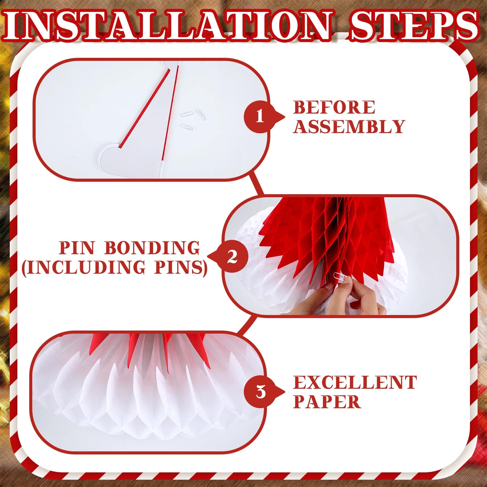 Eersida 12 Pieces Christmas Honeycomb Santa Hats Xmas Paper Hat for Christmas Tree Ornaments Hanging Decorations