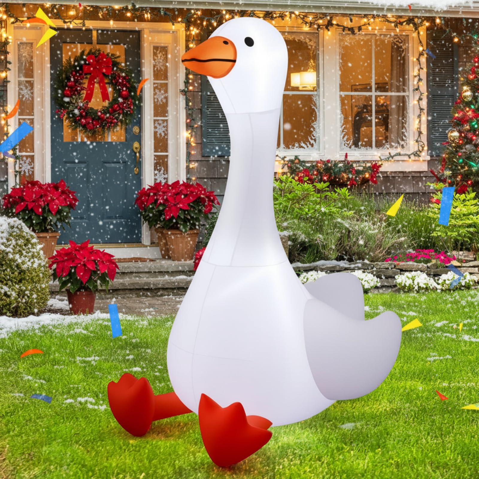 Leyndo 6 ft Christmas Porch Goose Inflatable Outdoor Decoration Large Xmas Cute Silly Goose Blow up Yard Decor with Built-in LED