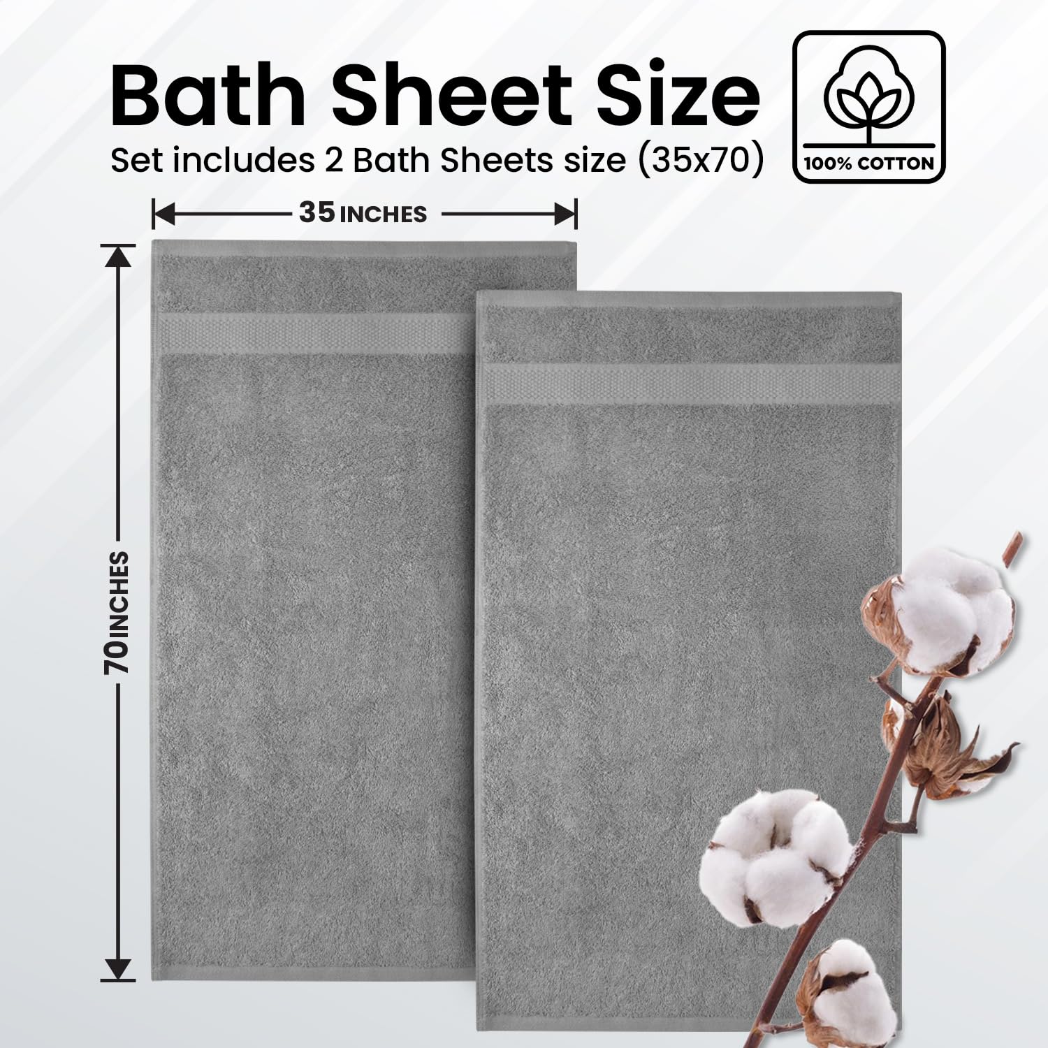 Infinitee Xclusives Premium Light Grey Bath Sheets Towels For Adults - 2 Pack Extra Large Bath Towels 35X70-100% Soft Cotton, Ab