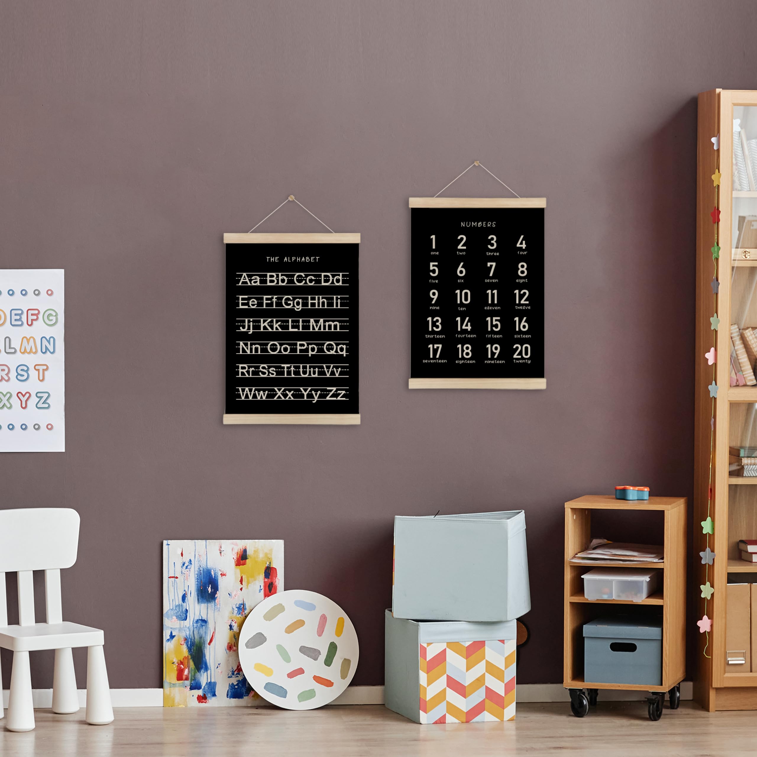 Hrqko Black Alphabet Numbers Poster Hanger Frame Set Of 2, Nursery Wall Decor, Abc Poster Wall Art With Wooden Frames, Alphabet