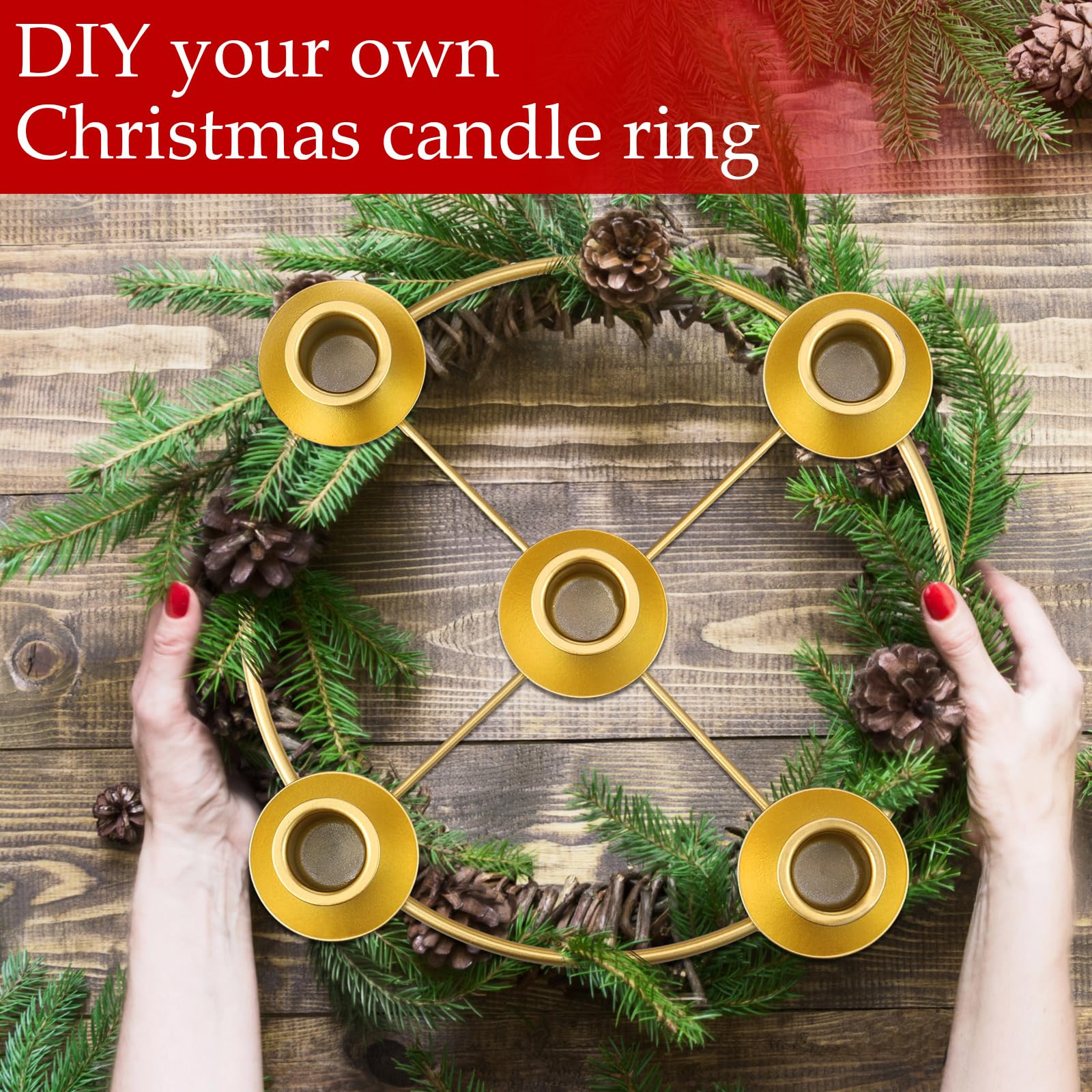 Newtay 2 Pack Christmas Advent Wreath Candle Holder 5 Candle 8.5 Inch Advent Wreath Ring Table Decoration Xmas Metal Ring for Ch