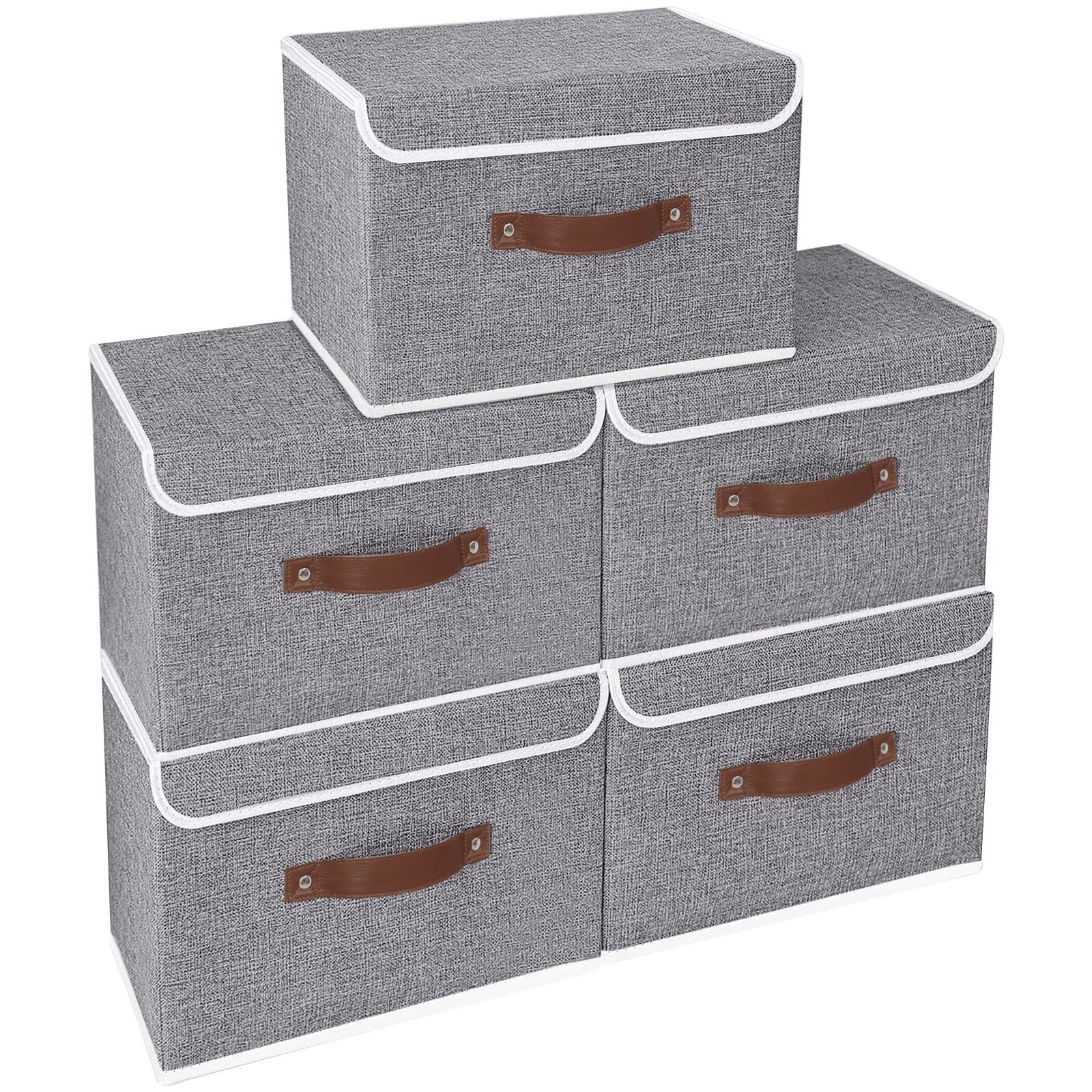 Yawinhe 43 Quart Storage Bins with Lids, Storage Cube Baskets Container, Clothes Organizers, Washable and Leather Handle for Hom