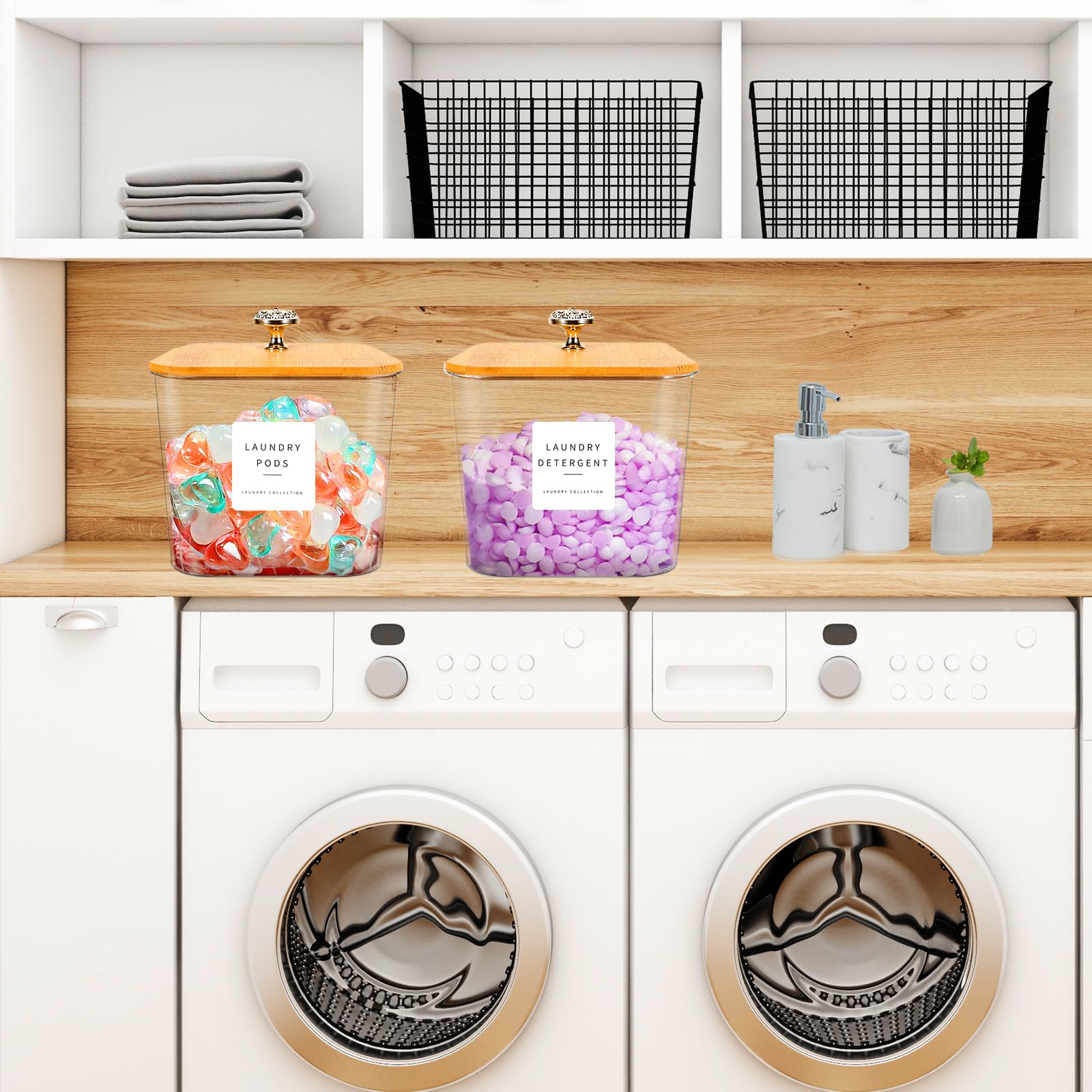 Polrai 2 Pack Laundry Pods Containers 2 Half Gallon Laundry Powder Containers Laundry Detergent Dispenser With Lids And Labels F