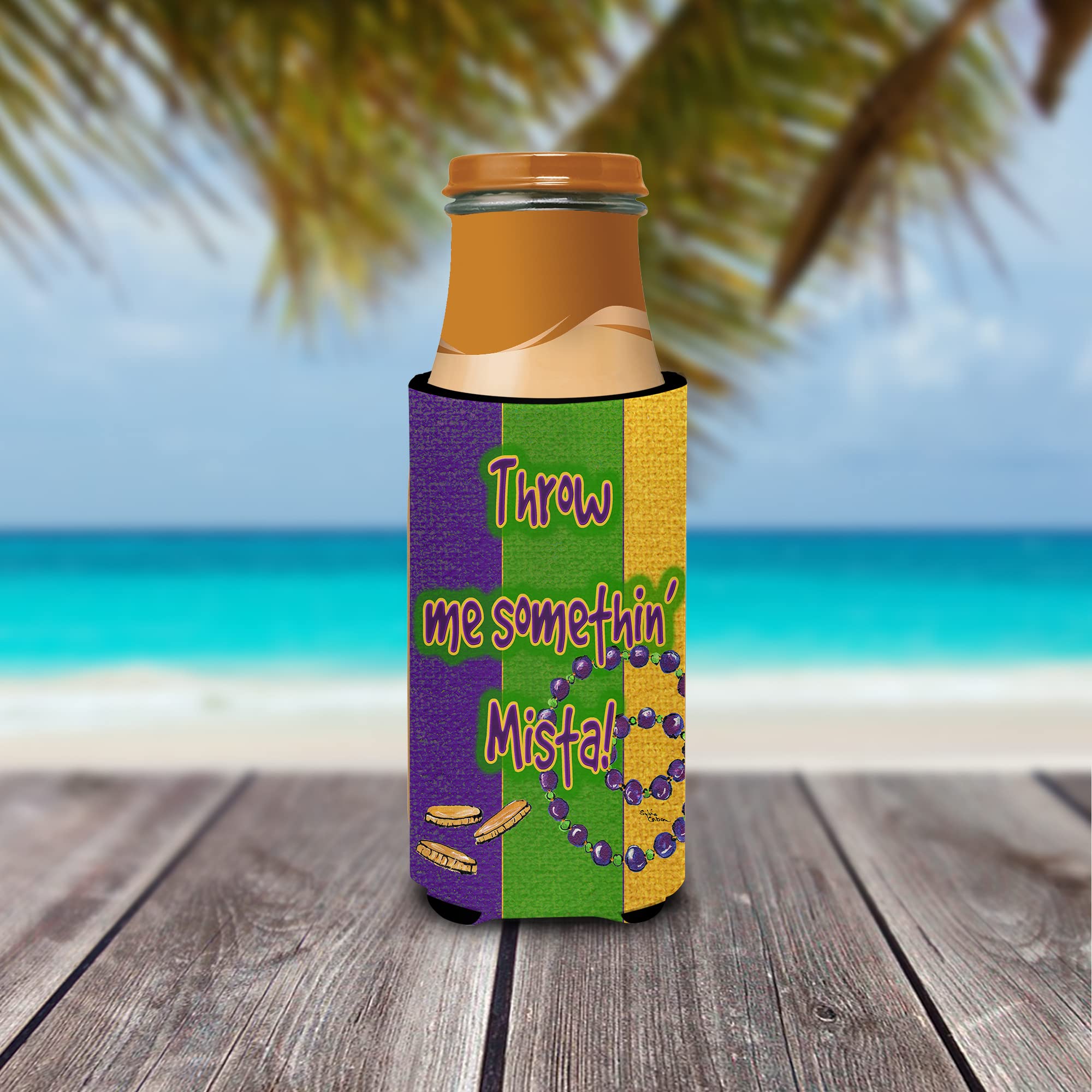 Mardi Gras Throw me something mister Ultra Beverage Insulators for slim cans 8375MUK