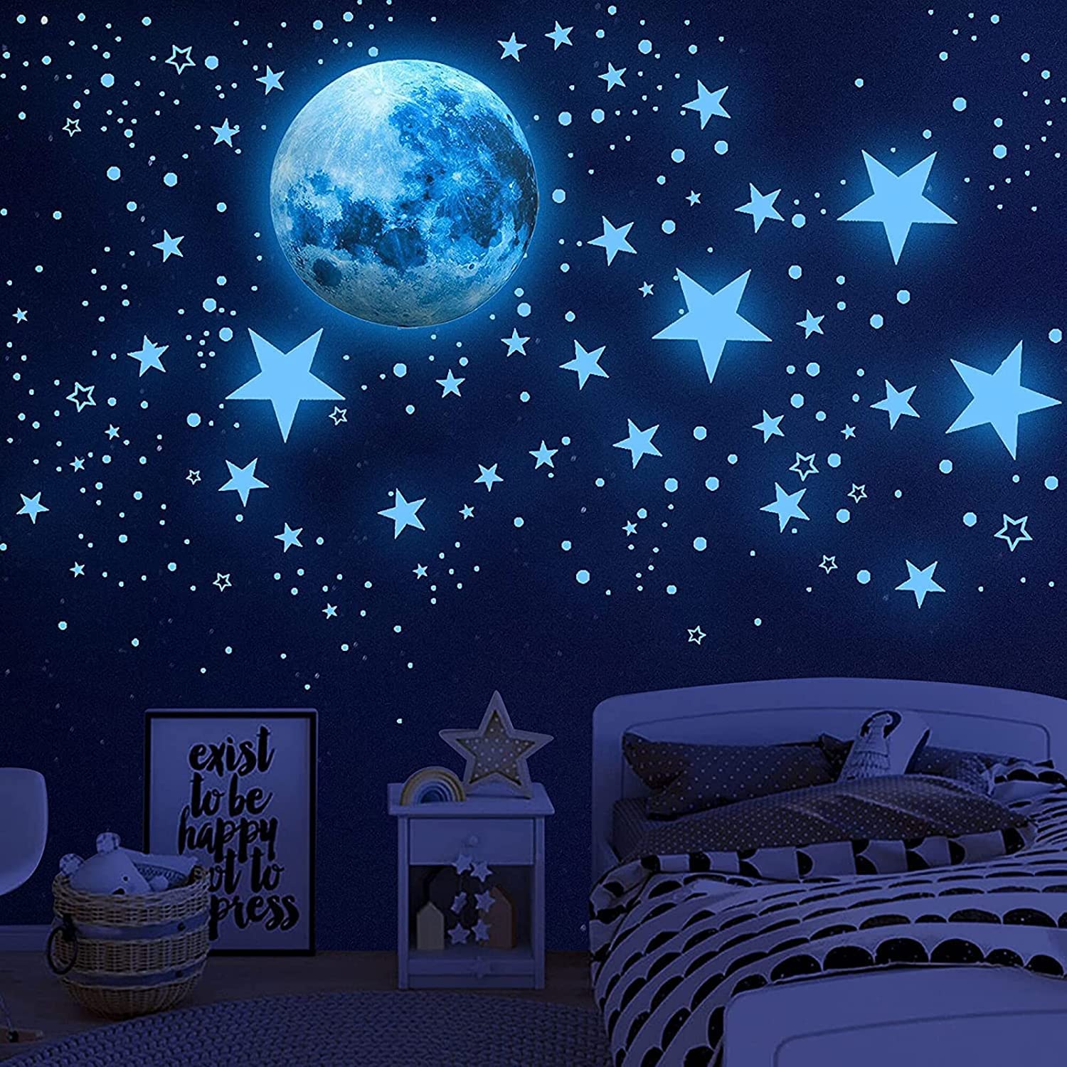 DESERT CAMEL Glow in The Dark Stars Decals for Kids Room, 1078Pcs Blue Ceiling Stickers, Space & Moon Theme