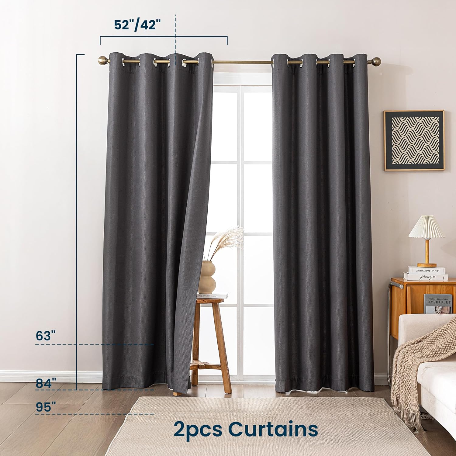 Printed Modern Farmhouse Blackout Curtains for living Room - Dark Gray