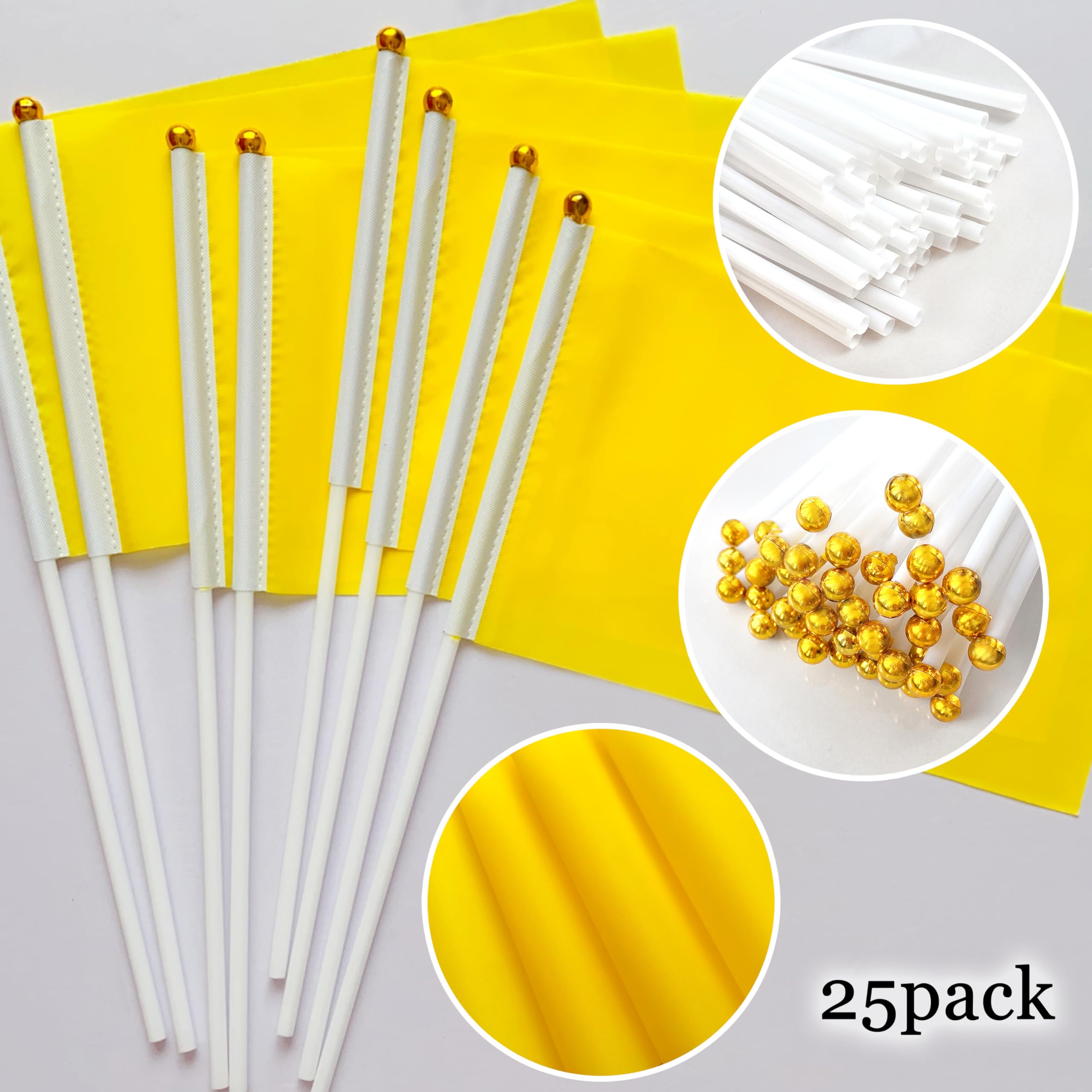 Kerda 25 Pack Solid Yellow Flags Small Mini Yellow Diy Graffiti Flags On Stick,Party Decorations For Grand Opening,Kids Birthday