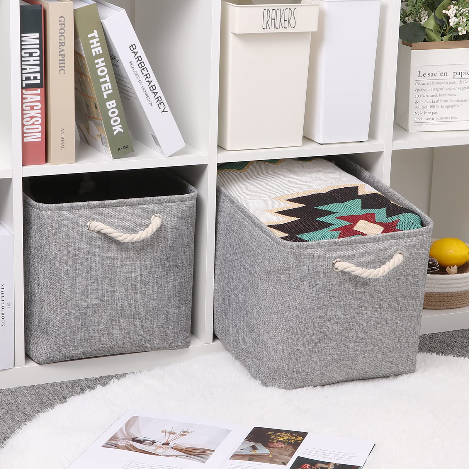 Bidtakay Grey Baskets [2-Pack] Shelf Baskets For Storage 16'' X 11.8'' X 11.8'' Large Fabric Rectangular Decorative Storage Bask