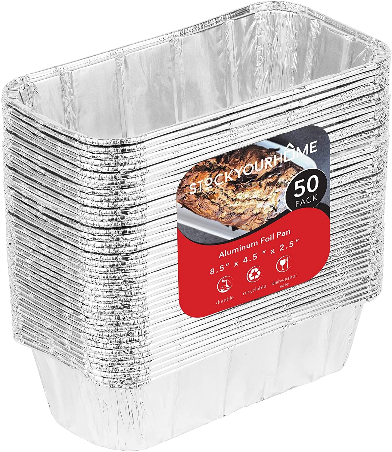 Stock Your Home 2 Lb Aluminum Foil Mini Loaf Pans (50 Pack) Disposable Small Loaf Pan - 2 Pound Baking Tin Liners, Perfect To Ba