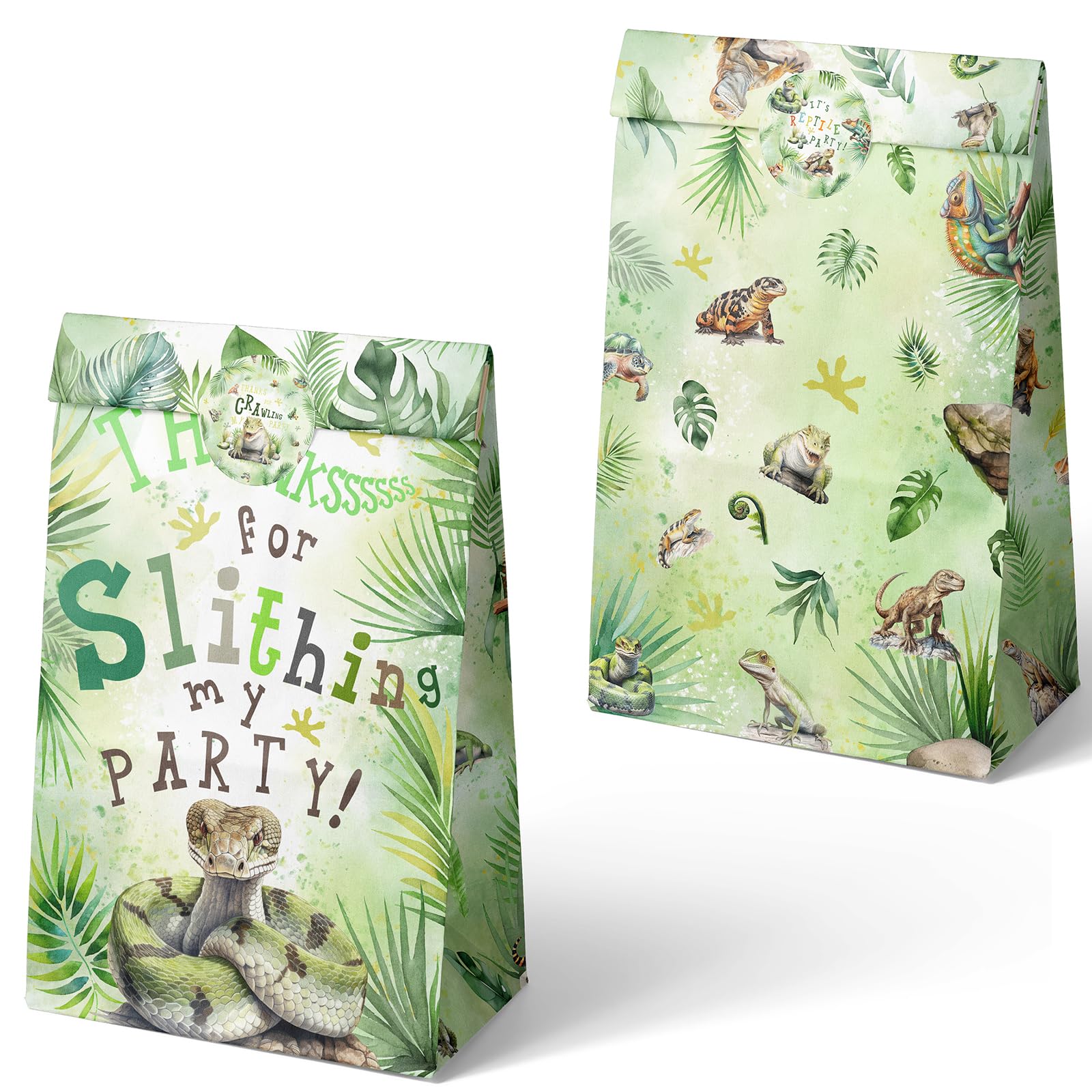Outego 24 Reptile Party Favor Bags With Stickers Reptile Goodie Bags Reptile Party Favors For Kids Reptile Birthday Party Suppli