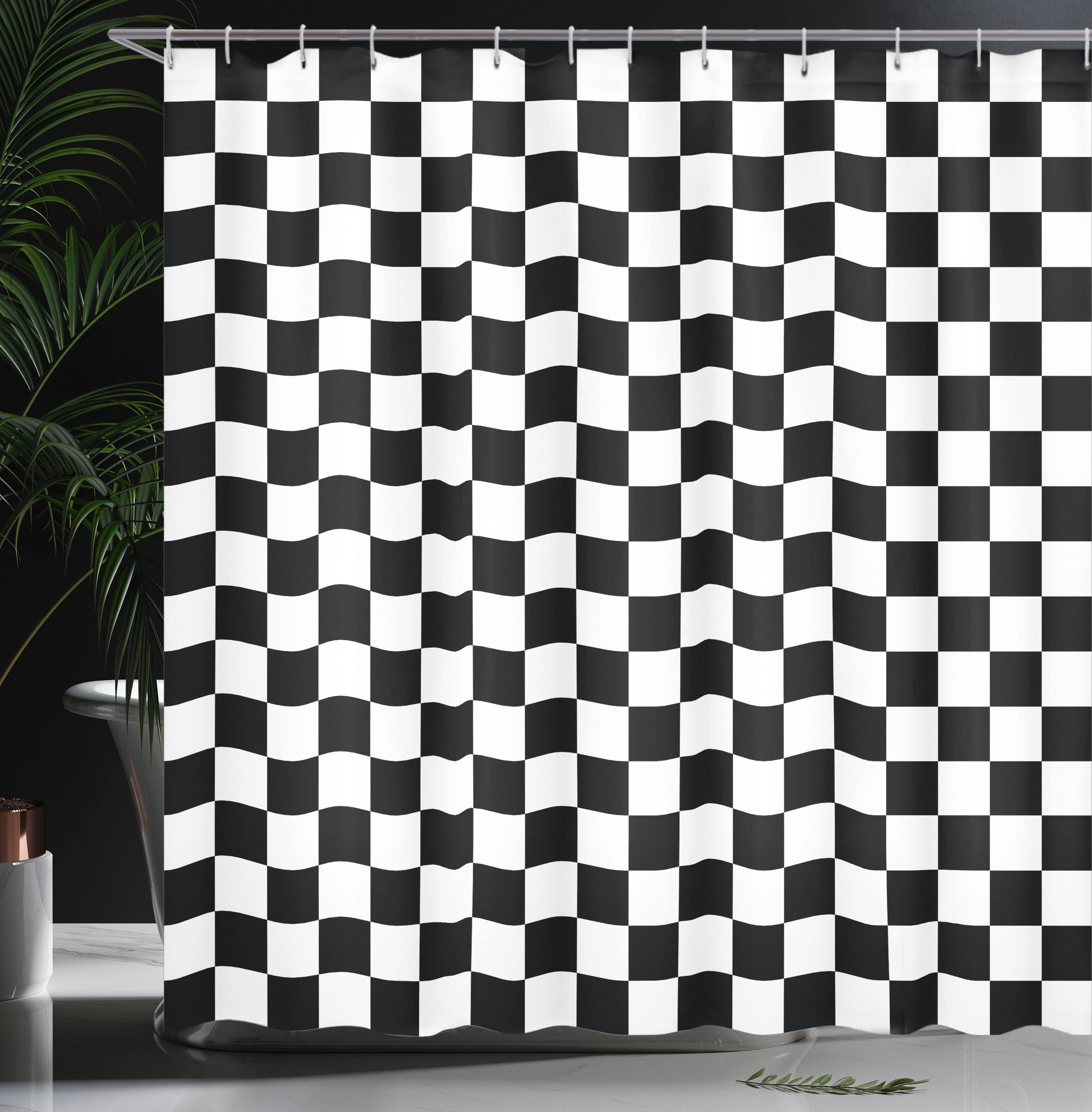 Ambesonne Checkers Game Shower Curtain, Geometric Grid Style Monochrome Squares In Traditional Game Board Design, Cloth Fabric B