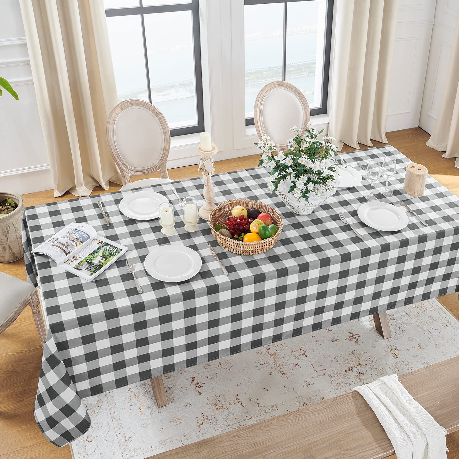 Softalker Gingham Checkered Rectangle Tablecloth - Waterproof Buffalo Plaid Table Cloth Stain Resistant Washable Polyester Table Cover for Holiday/Dining/Party - Grey and White  54 x 78 Inch