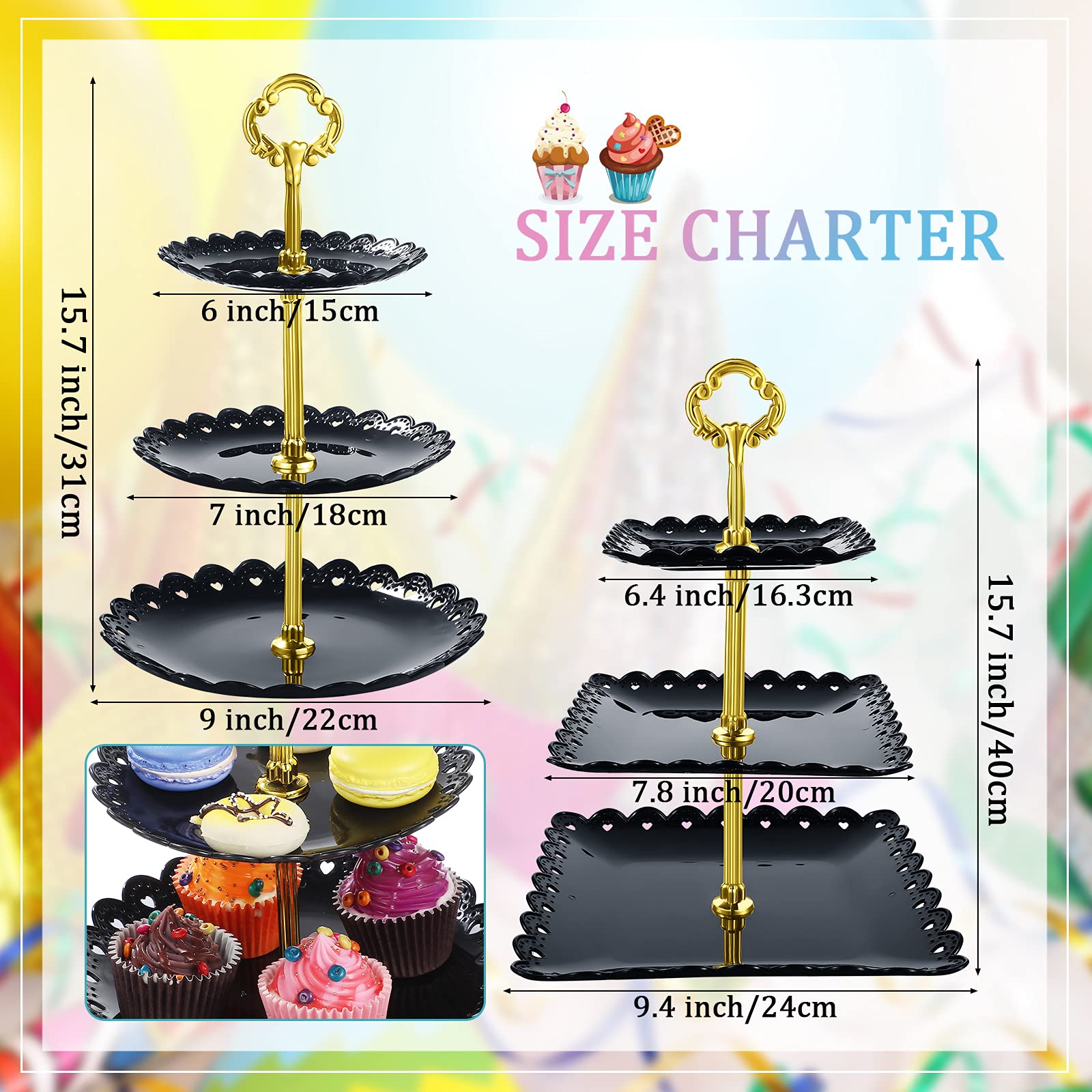 Honeydak 3 Sets Of 3 Tier Serving Tray 3 Tiered Dessert Stand Wedding Cupcake Stand Pp Plastic Cupcake Holder Dessert Tray Cake