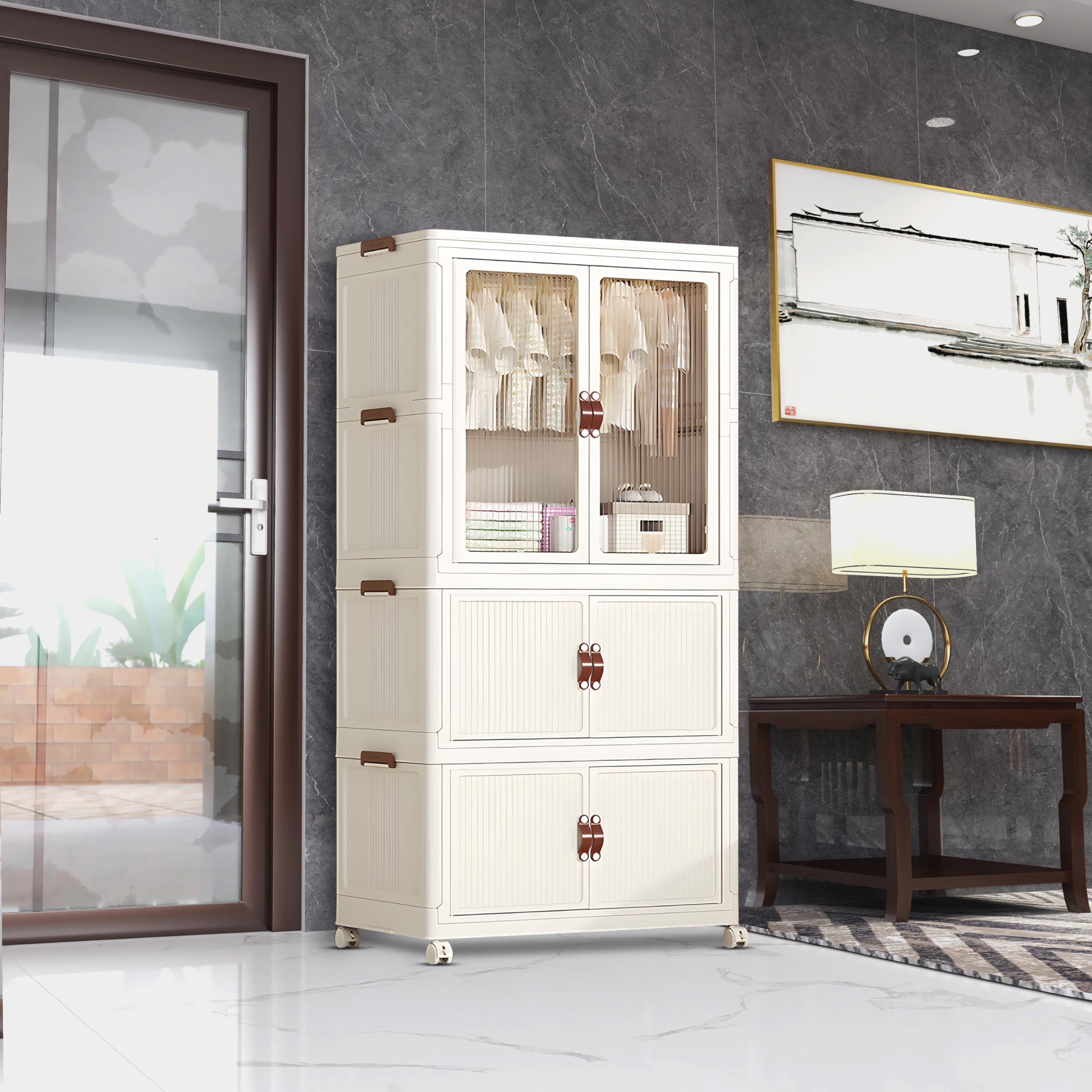Kimana Movable Foldable Plastic Cupboard For Storage |Plastic Wardrobe For Clothes |Drawer Storage Cabinet For Home Organizer Wi