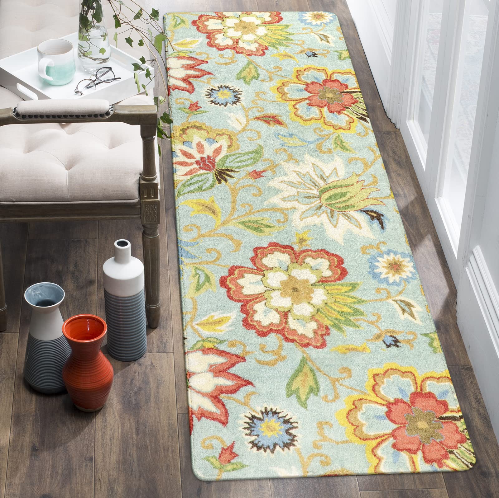 Lahome Collection Floral Runner Rug 2x6 Non Slip Vintage Hallway Runner Rug, Laundry Throw Rugs and Mats for Laundry Room, Was