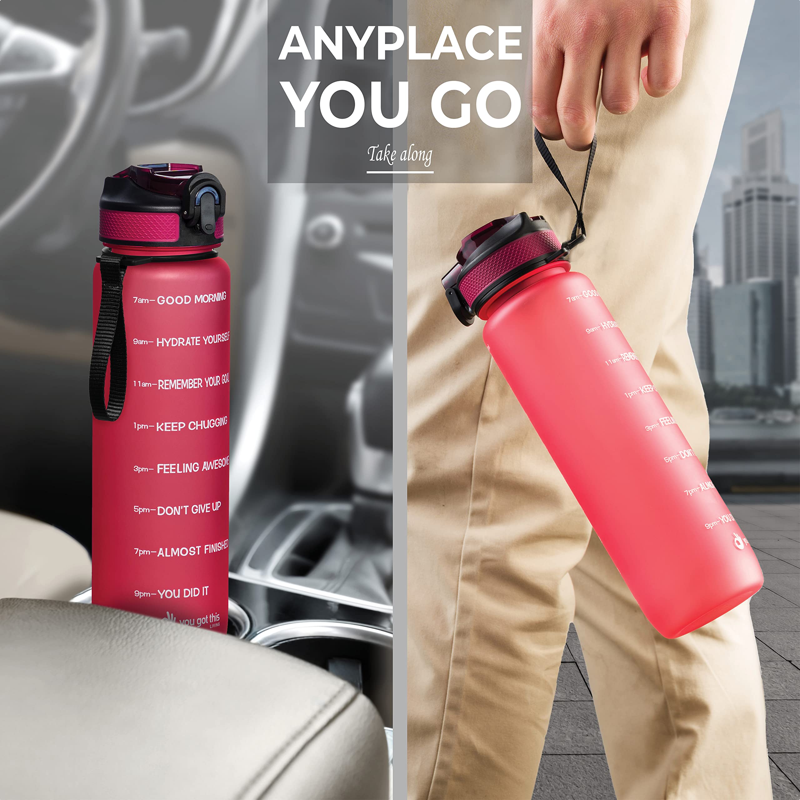 You Got This Living Motivational Water Bottle With Time Marker, 32 Oz Water Bottle, Sports Water Bottle With Spout, Achieve All-