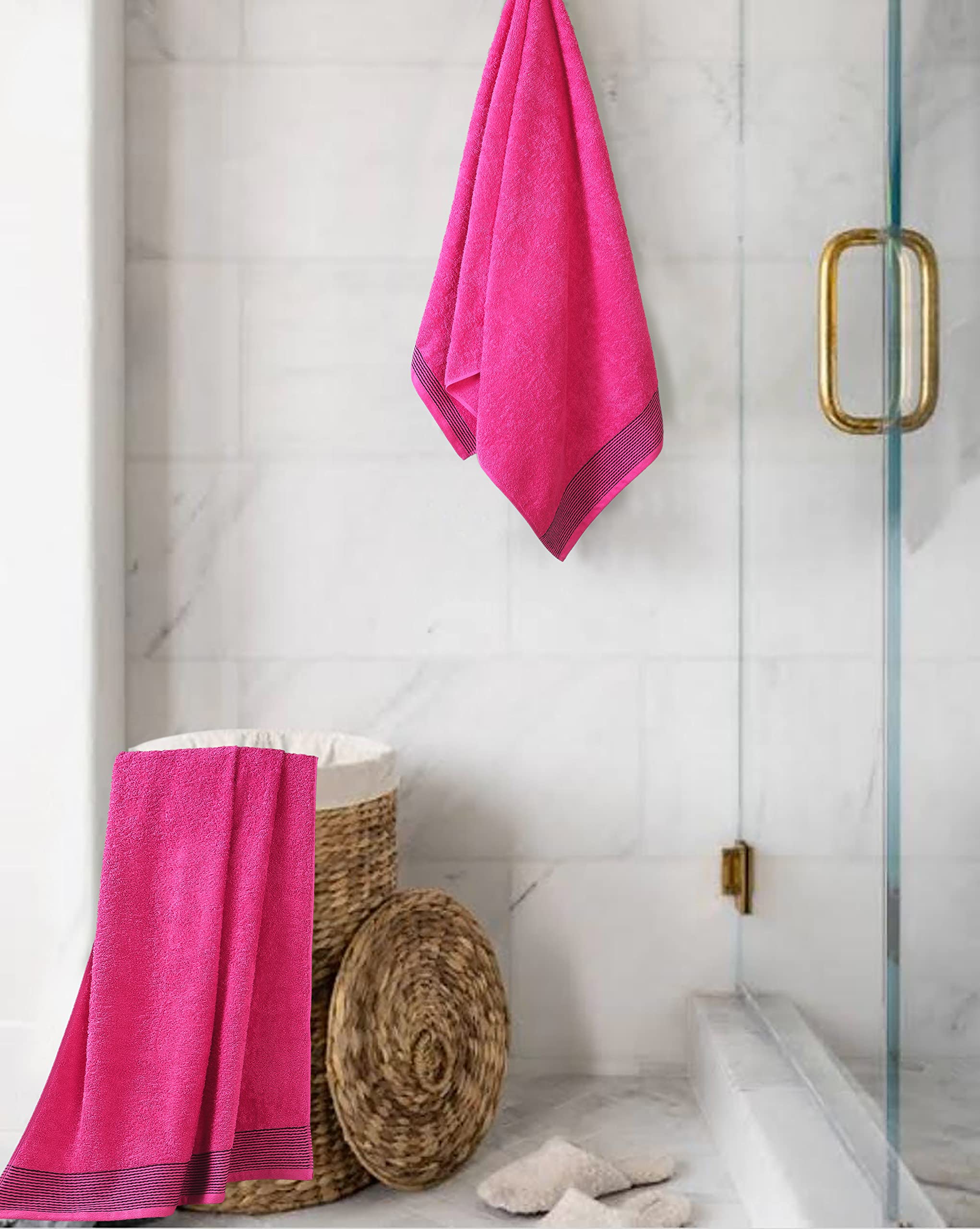 Belizzi Home Ultra Soft 2 Pack Oversized Bath Towel Set, 28X55 Inches, 100% Cotton, Large, Hot Pink