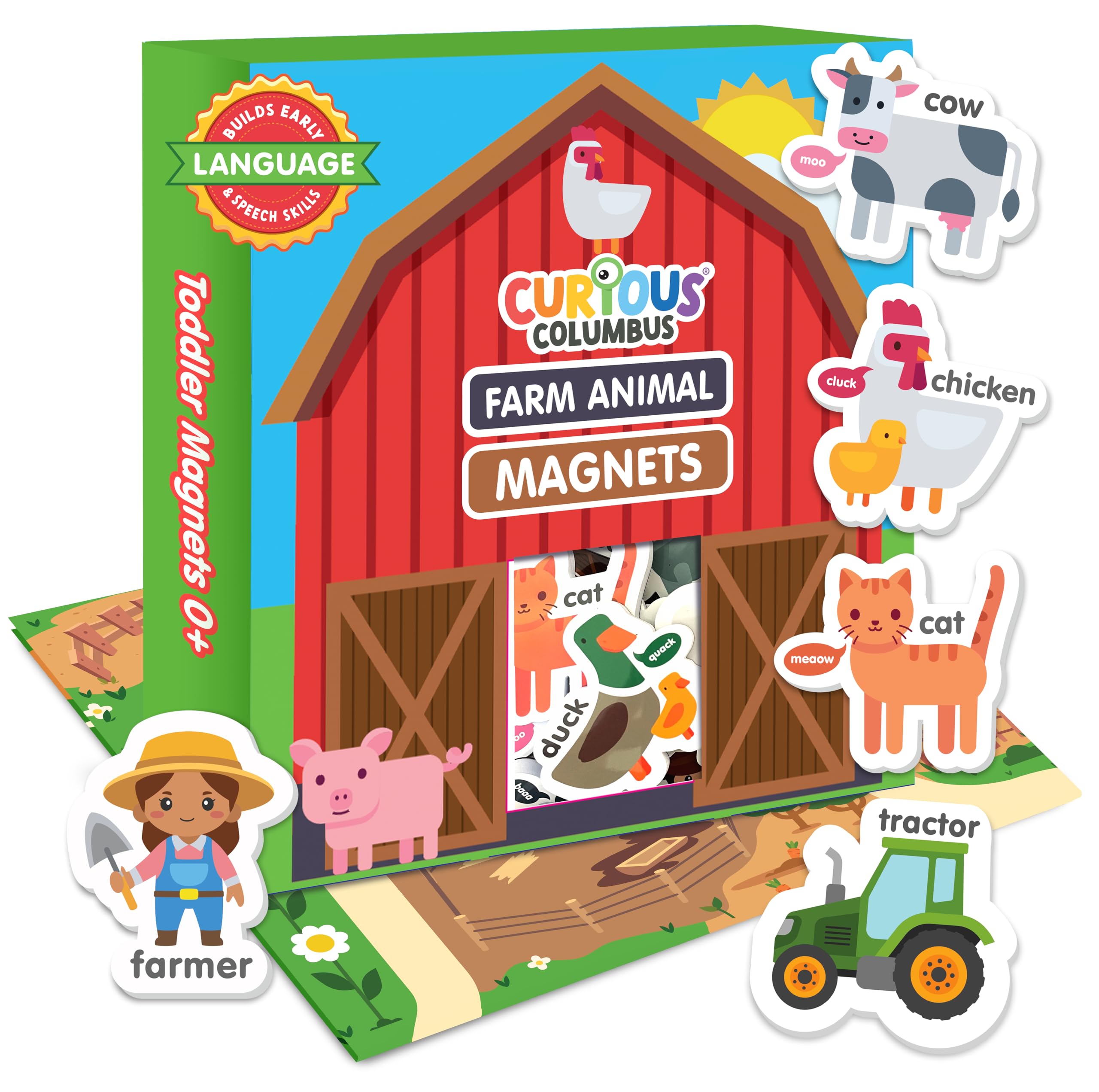 Curious Columbus Fridge Magnets for Toddlers 1-3 Year Olds | Farm Animal Refrigerator Magnets for Kids| Baby ABC Learning and Ed