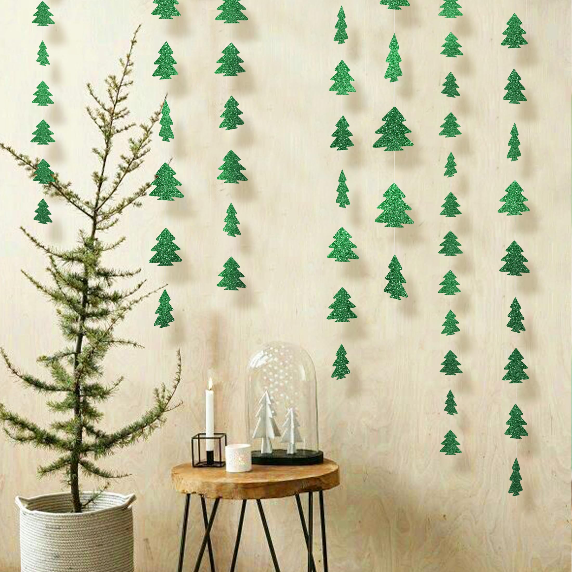 4PCS Glitter Tree Garland Paper Banner Hanging Party Supplies Ceiling Hanging Decorations for Christmas Party Decorations (Red,