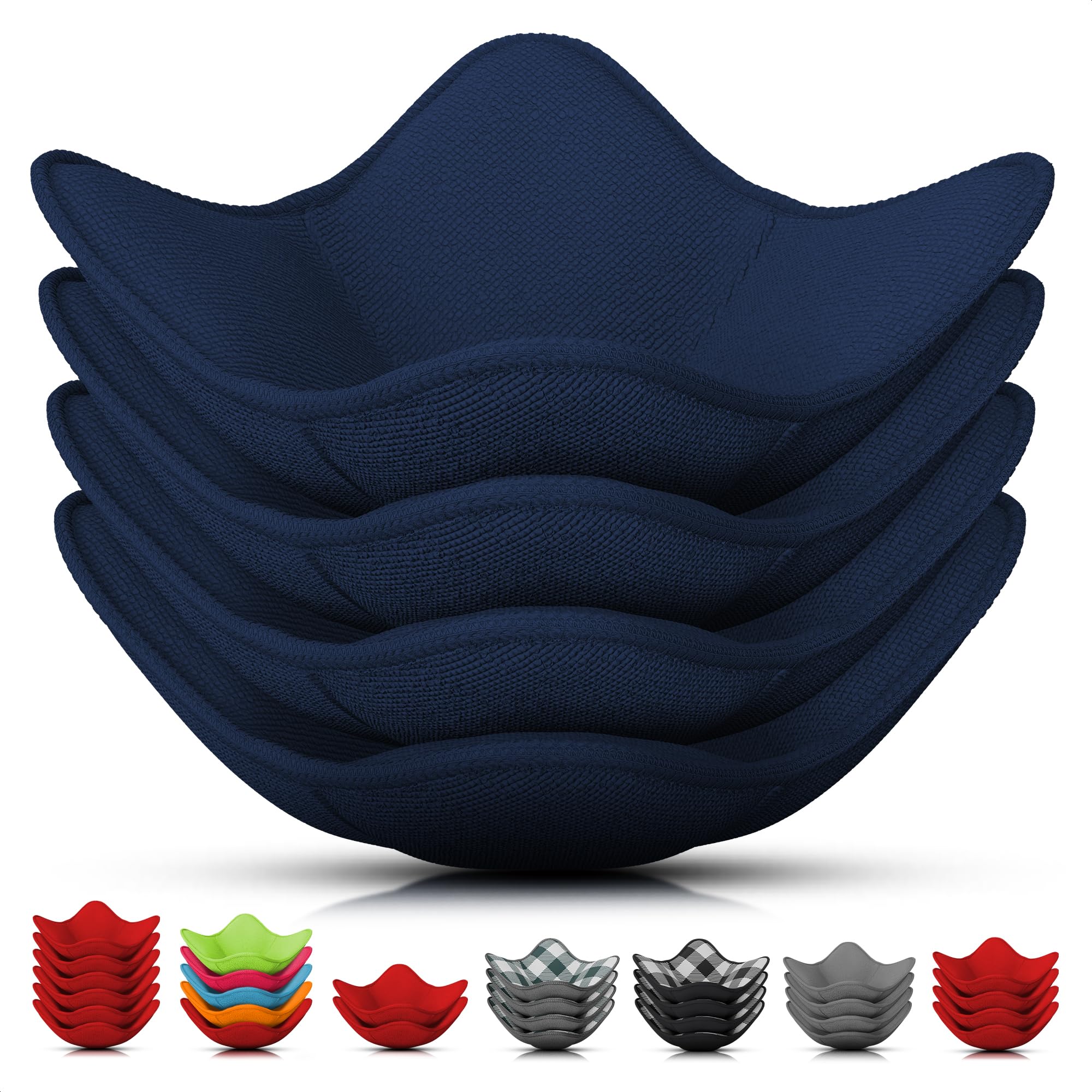 4 Pcs Microwave Bowl Cozy Holders - Deep Navy Blue Microfiber Fabric Bowl Holders for Hot Food, Fits Most Bowls Up to 6.5 & Plat