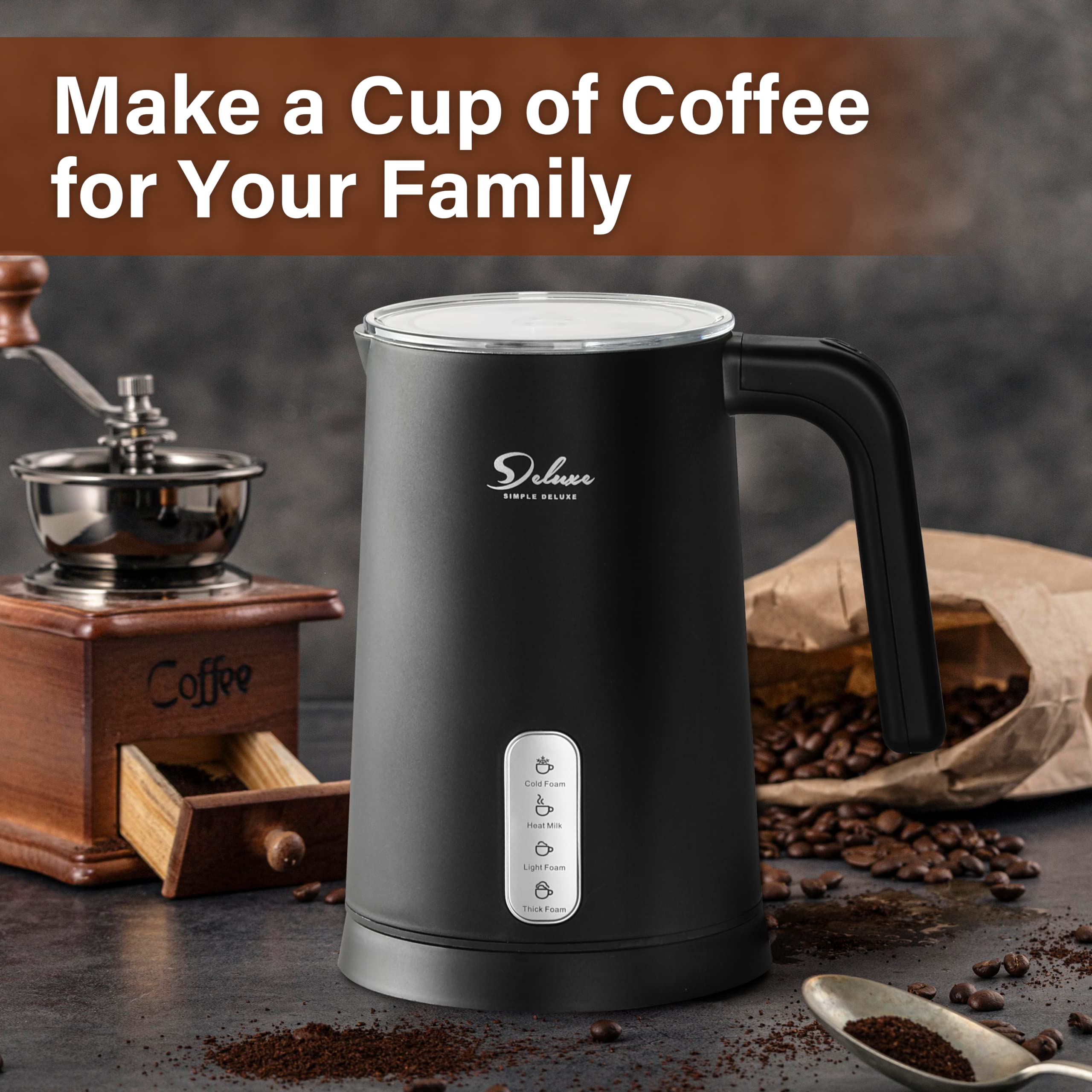Simple Deluxe Automatic Milk Frother, 4-In-1 Electric Milk Steamer, 250Ml/8.4Oz Hot And Cold Milk Foam Maker And Milk Warmer For