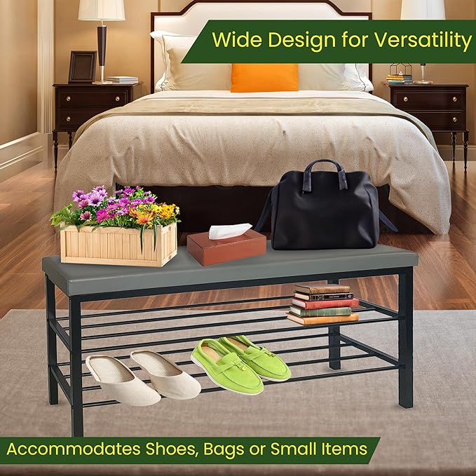 Entryway Shoe Storage Bench with Cushioned Seat