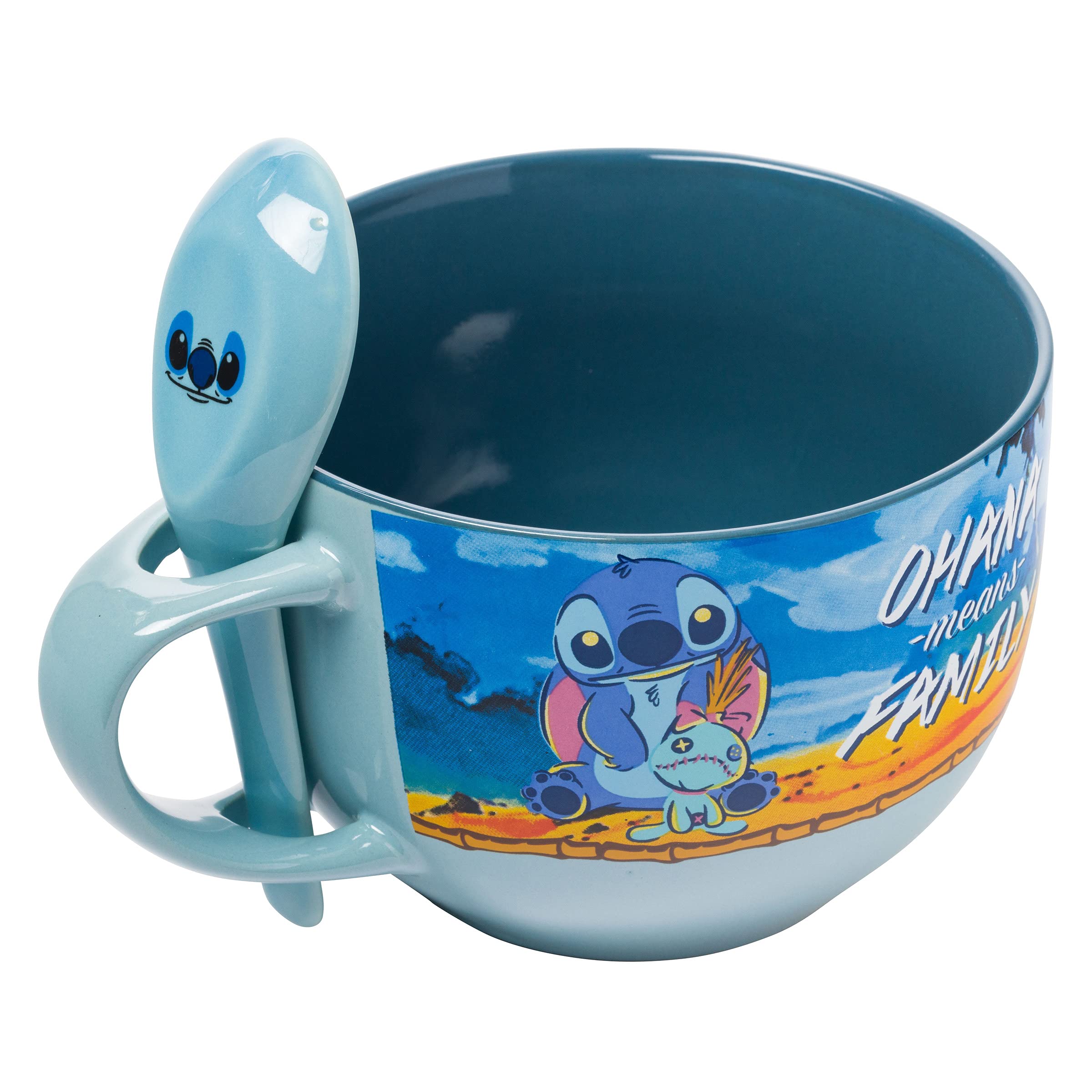 Silver Buffalo Stitch And Scrump Ohana Means Family Boxed Ceramic Soup Mug Spoon Set, 24 Ounces