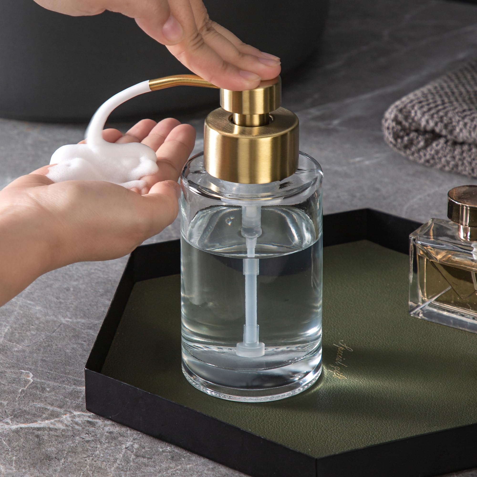 Enra Foam Soap Dispenser,12Oz Thick Glass Bathroom Soap Dispenser With Stainless Steel Gold Pump,Dish Soap Dispenser,Soap Dispen