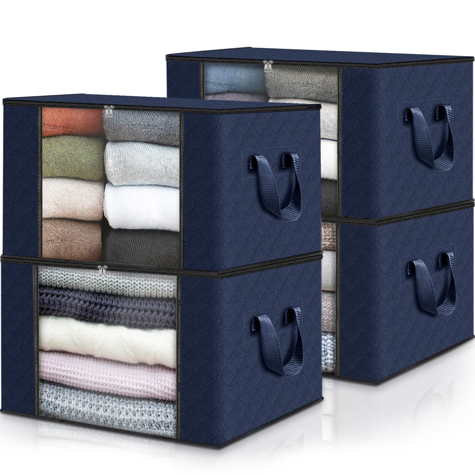 Fab totes 4 Pack Clothes Storage, Foldable Blanket Storage Bags, Storage Containers for Organizing Bedroom, Closet, Clothing, Co
