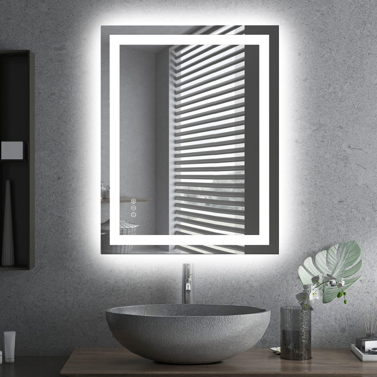 Amorho 28''X 36'' Led Bathroom Mirror With Black Frame, Front Light And Backlit(Controlled Separately), Stepless Dimmable, Anti-