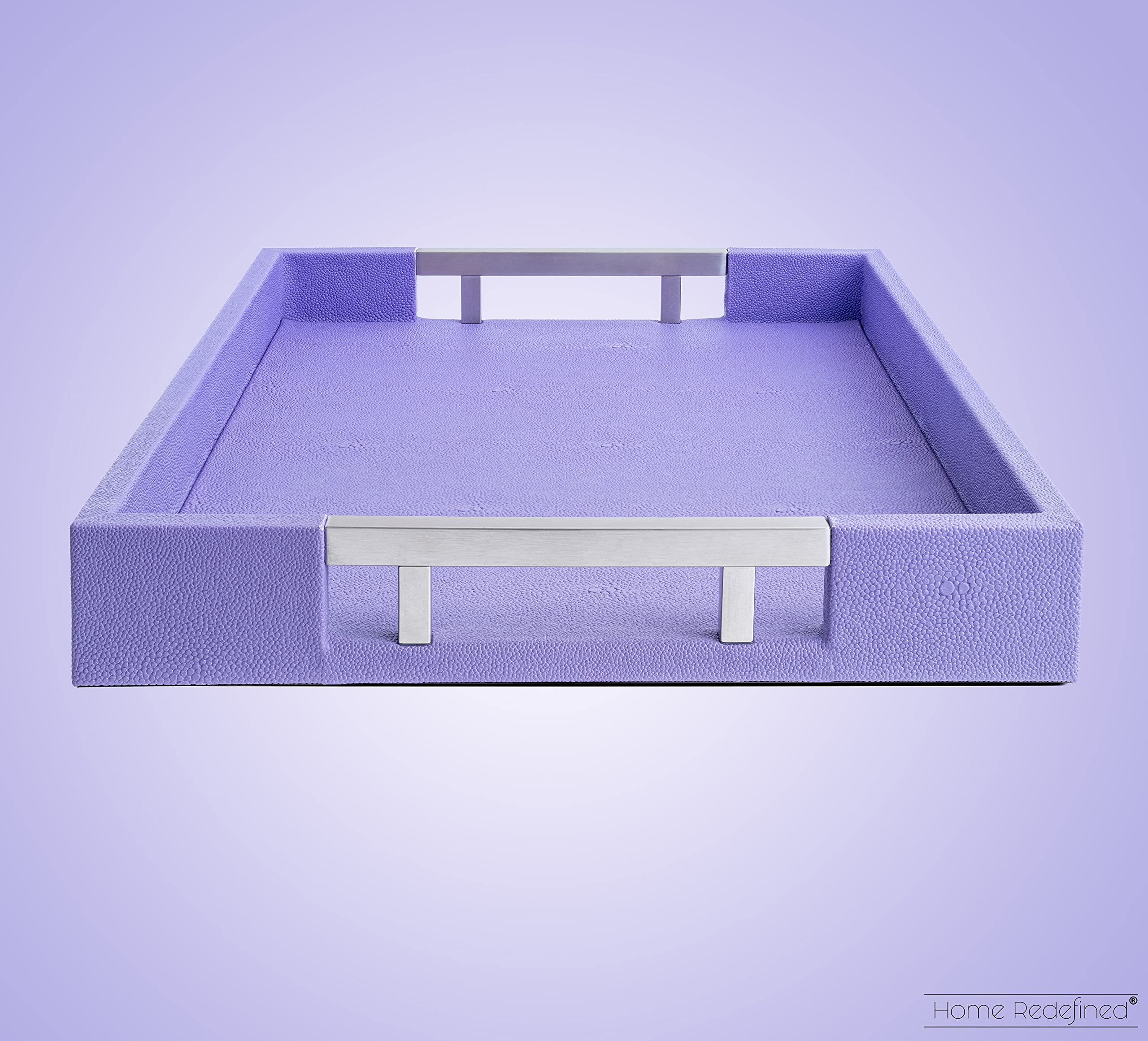 Modern Elegant 18''X12'' Rectangle Purple Lavender Shagreen Decorative Ottoman Coffee Table Perfume Living Room Kitchen Serving