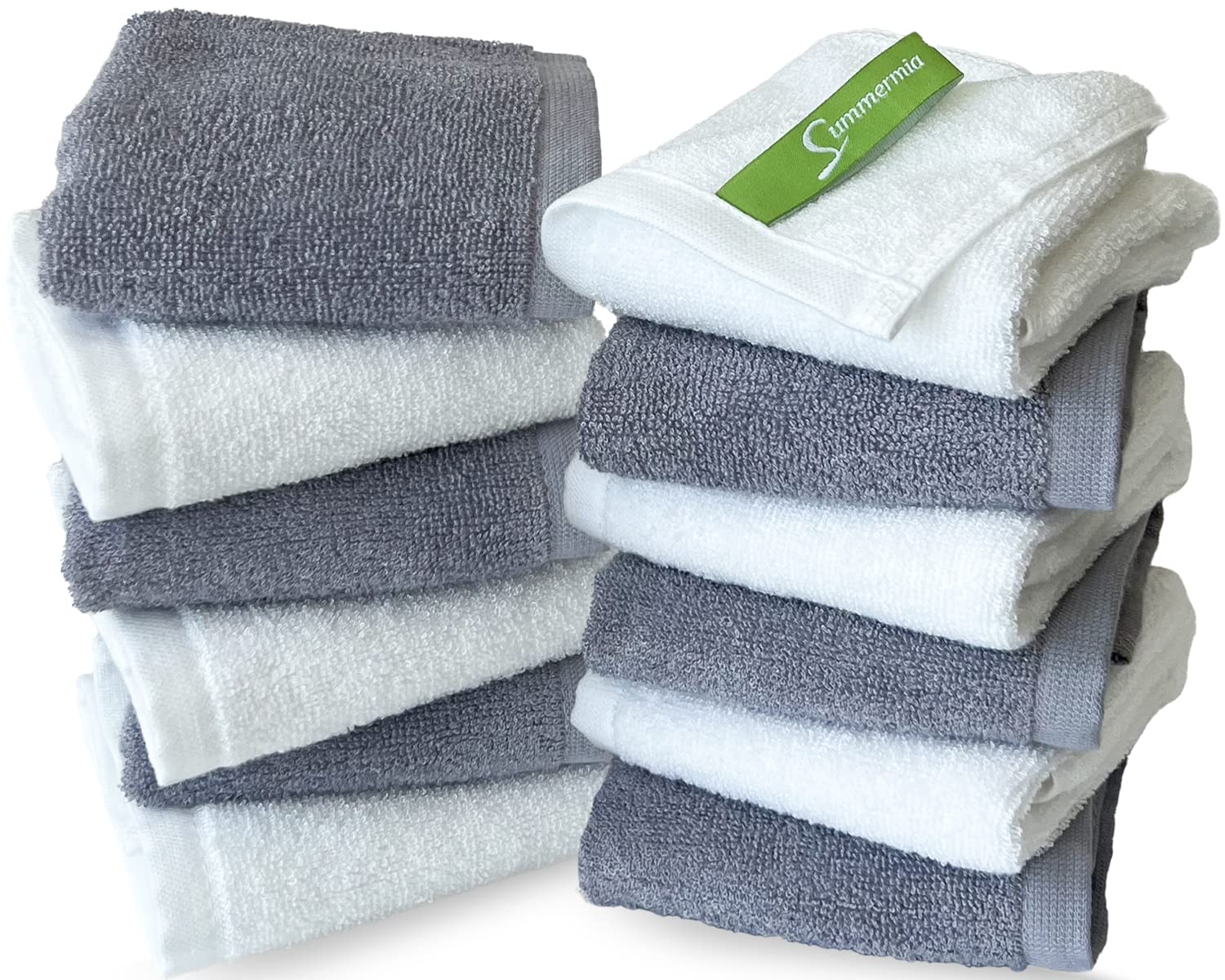 Summermia Bamboo Washcloths 12 Pack 13'' X 13'' - Soft Wash Cloths For Your Face Towel, Wash Cloths For Your Body (White & Gray)