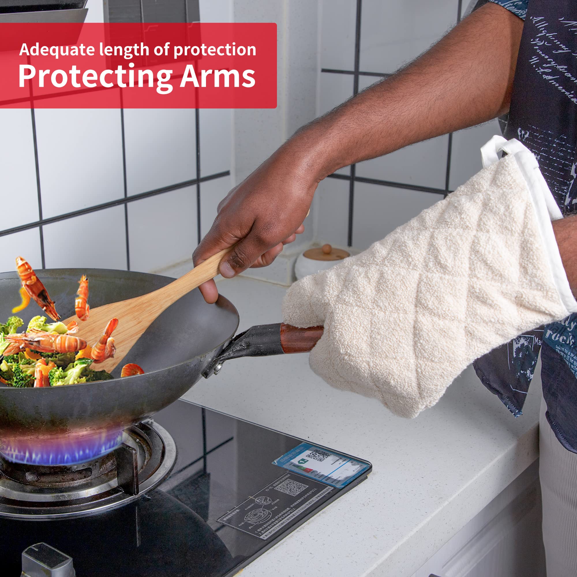 Terry Cloth Oven Mitts Heat Resistant to 482 F 15 Inch 100% Cotton Set of 2