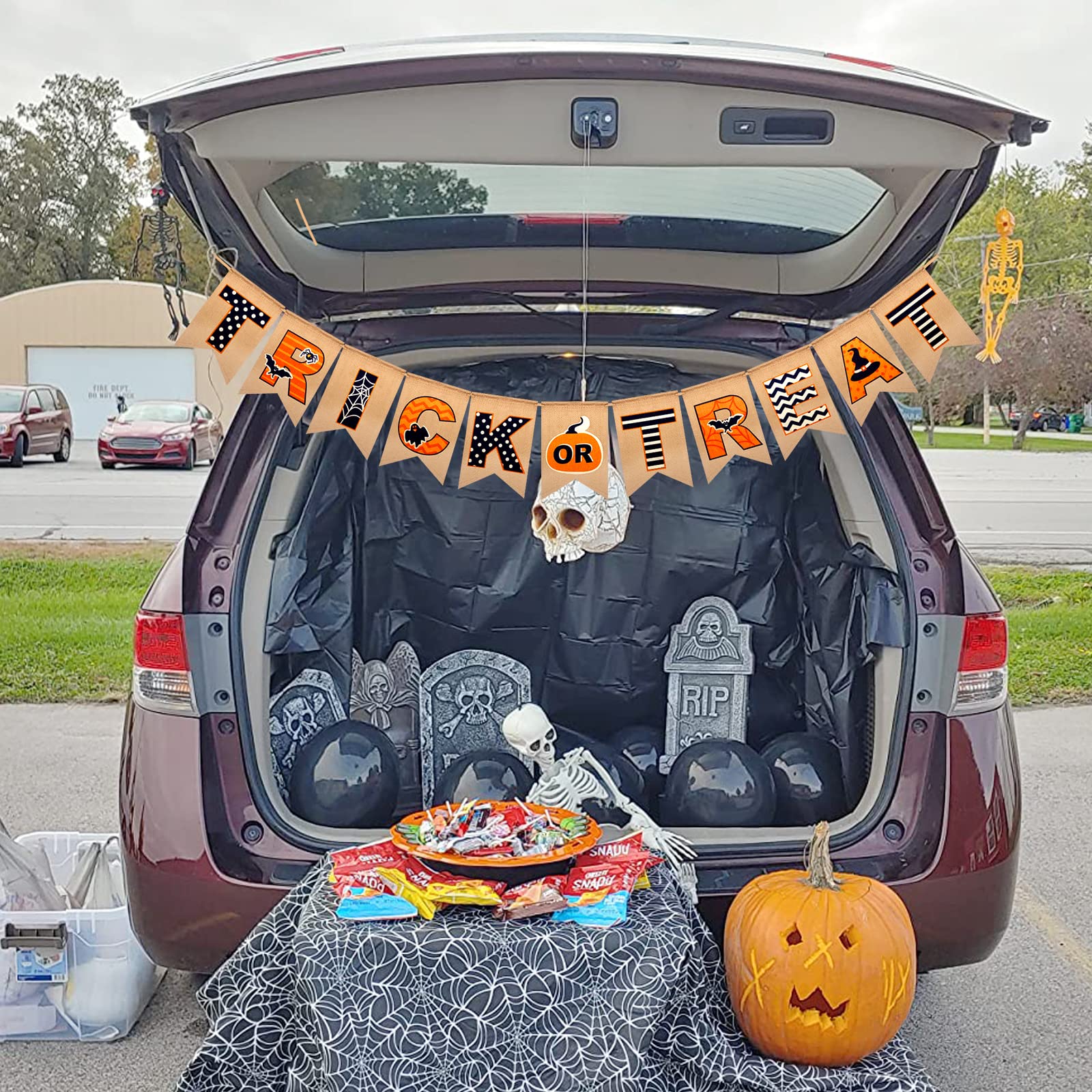 Halloween Banner For Mantle - Happy Halloween Garland Banner Burlap Trick Or Treat Banner Hanging Decor For Fireplace Home Hallo