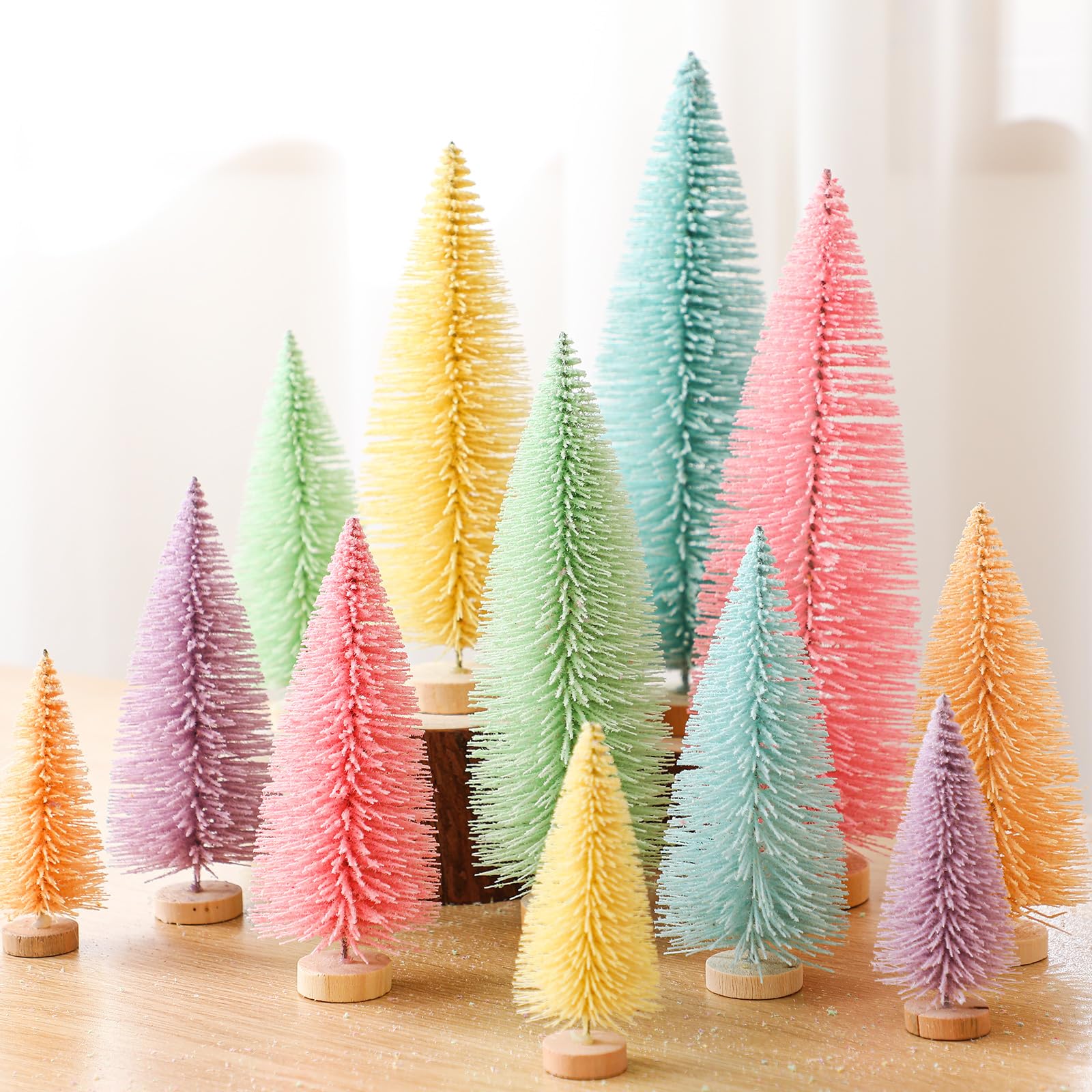 Soulchen 12 Pcs Pastel Mini Christmas Trees 4-10 Inch Canyland Christmas Centerpieces for Tables Village Decor Bottle Brush Xmas