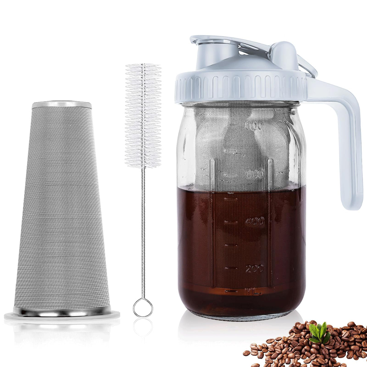 QHH Cold Brew Coffee Maker, 32 oz Glass Pitcher with Stainless Steel F ...