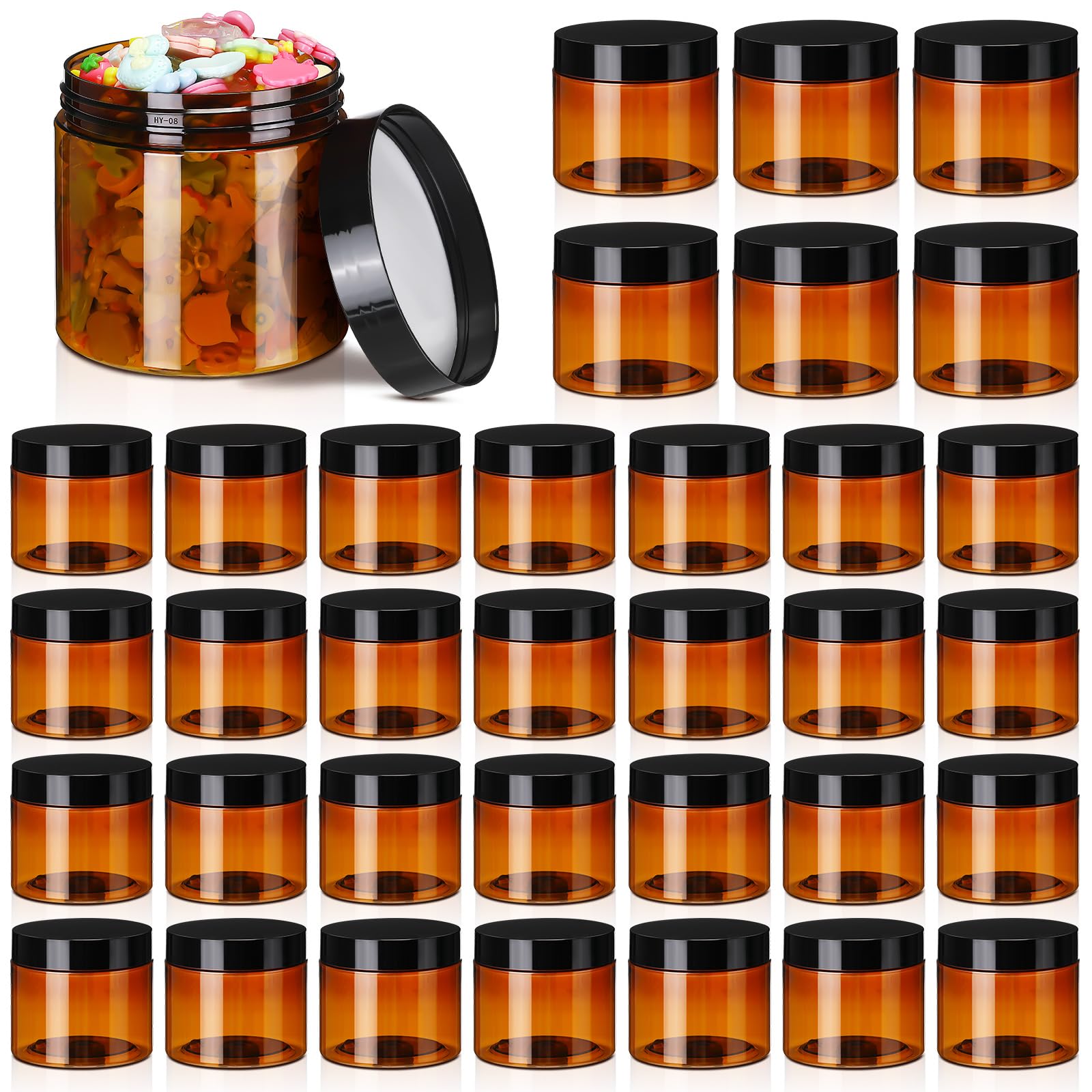 Tanlade 40 Pcs Amber Plastic Jars With Lids Round Cosmetic Containers Amber Jars Refillable Cosmetic Jars For Powder Liquid Food