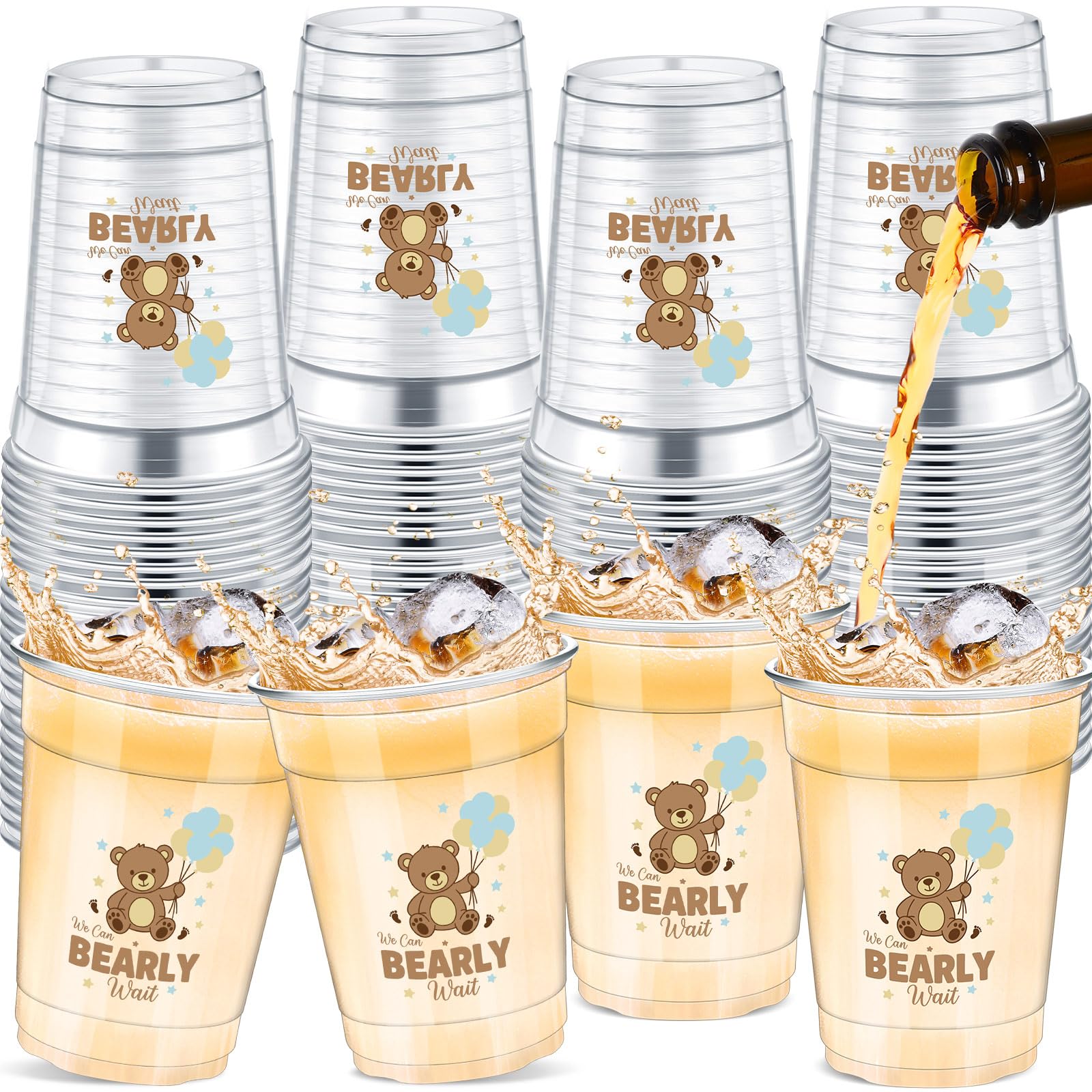 Meanplan 50 Pcs 12oz Bear Baby Shower Party Plastic We Can Bearly Wait Cup