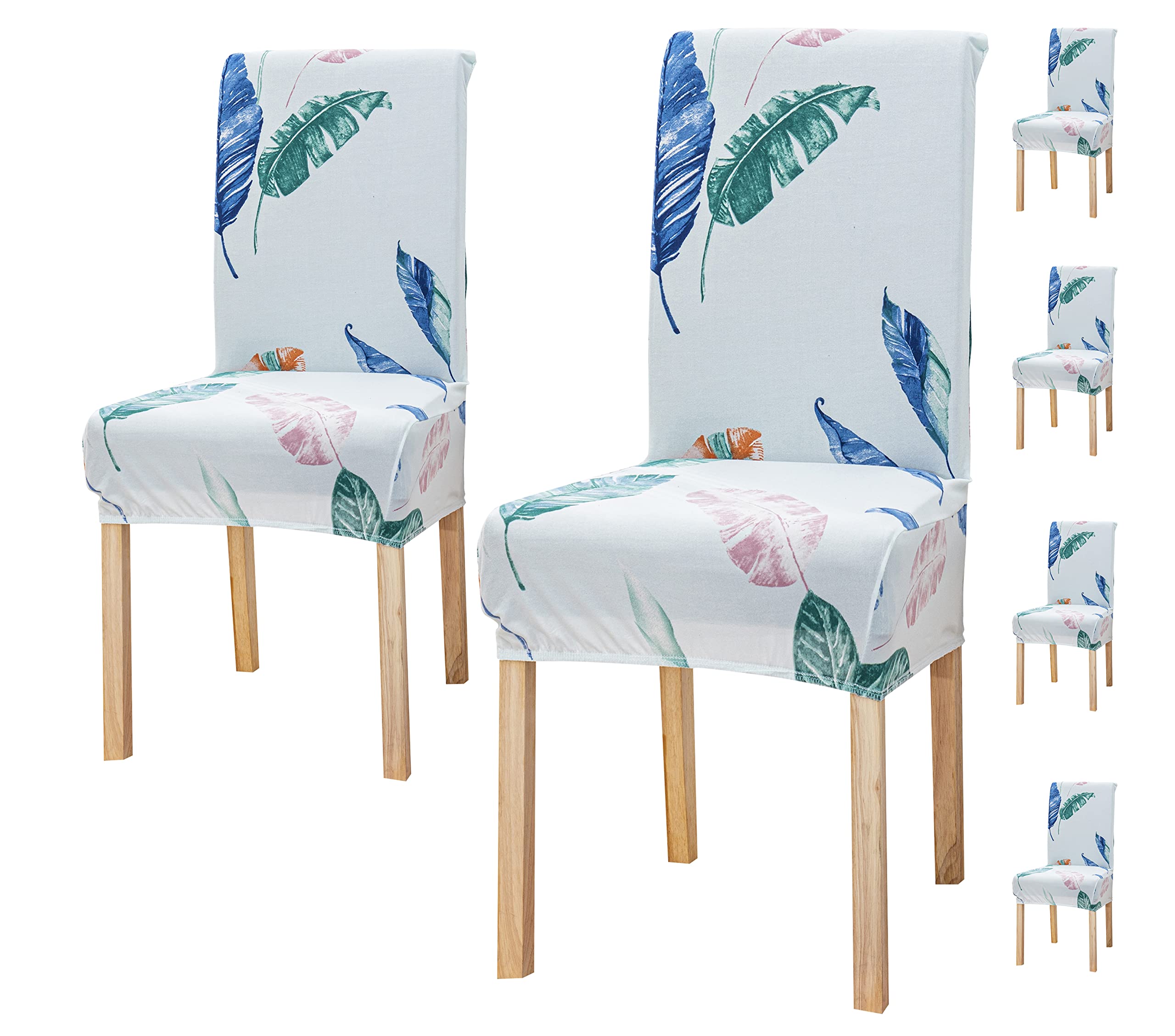 House Of Quirk Elastic Chair Cover Stretch Removable Washable Short Dining Chair Cover Protector Seat Slipcover (Pack 6, Light B