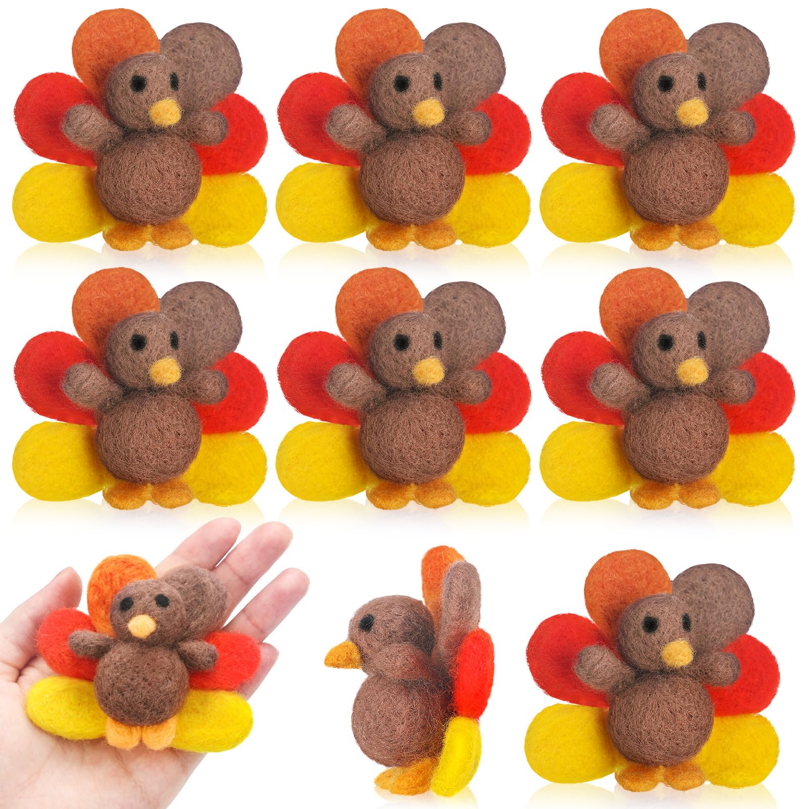 Hollowfly 6 Pcs Thanksgiving Felt Turkey Fall Felt Garland Mini Wool Turkey Decorations Wool Autumn Ornaments for Thanksgiving F