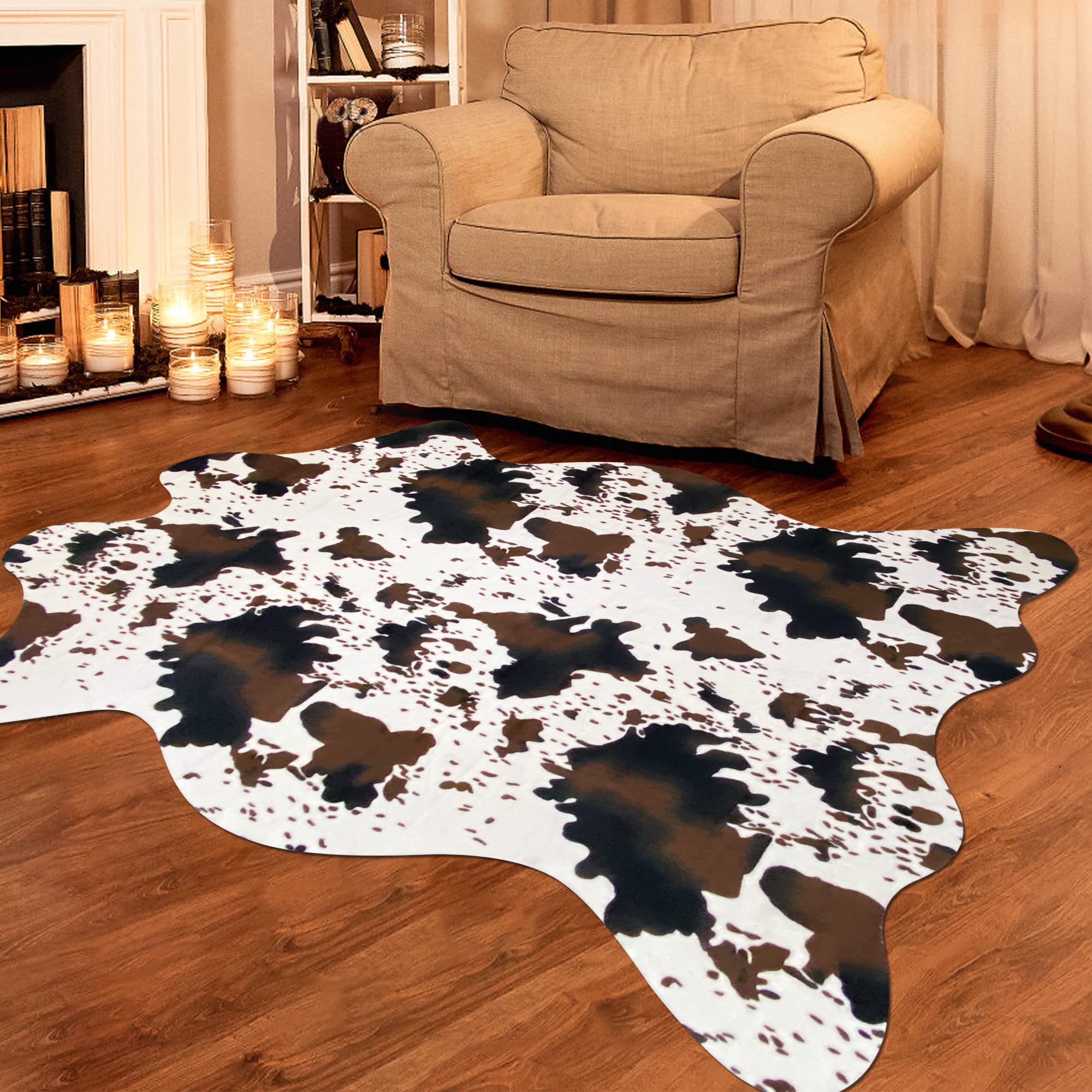 Aoczes Faux Cowhide Rug Cute Cow Print Rug Cow Rugs for Bedroom Living Room Nursery Western Home Decor Area Rug, Brown and White
